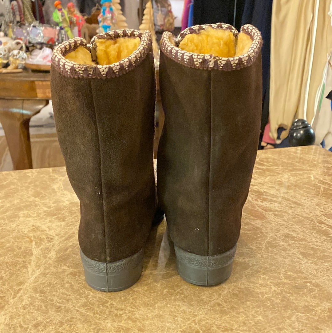 Vintage Snowland Brown Suede & Wool Après Snow Boots â I Dream of Snow