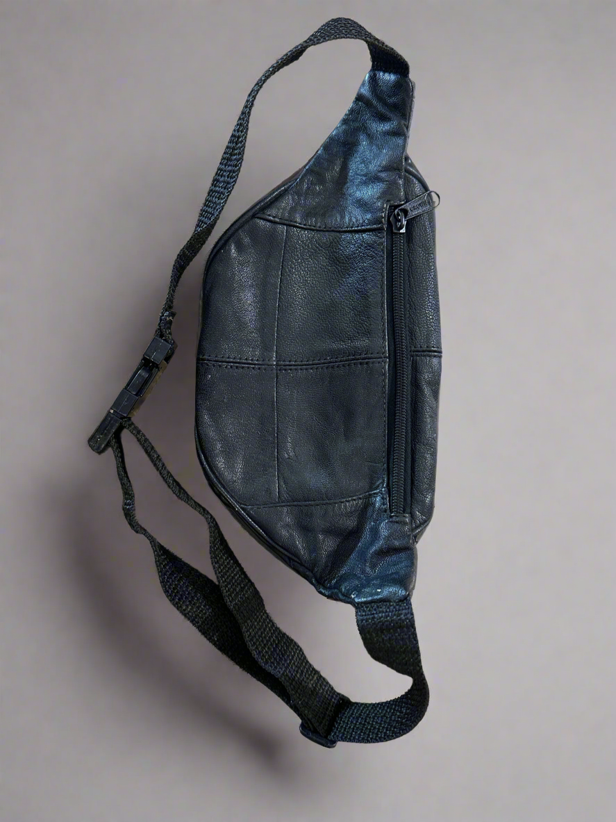 Vintage Black Faux Leather Bum Bag Pouch