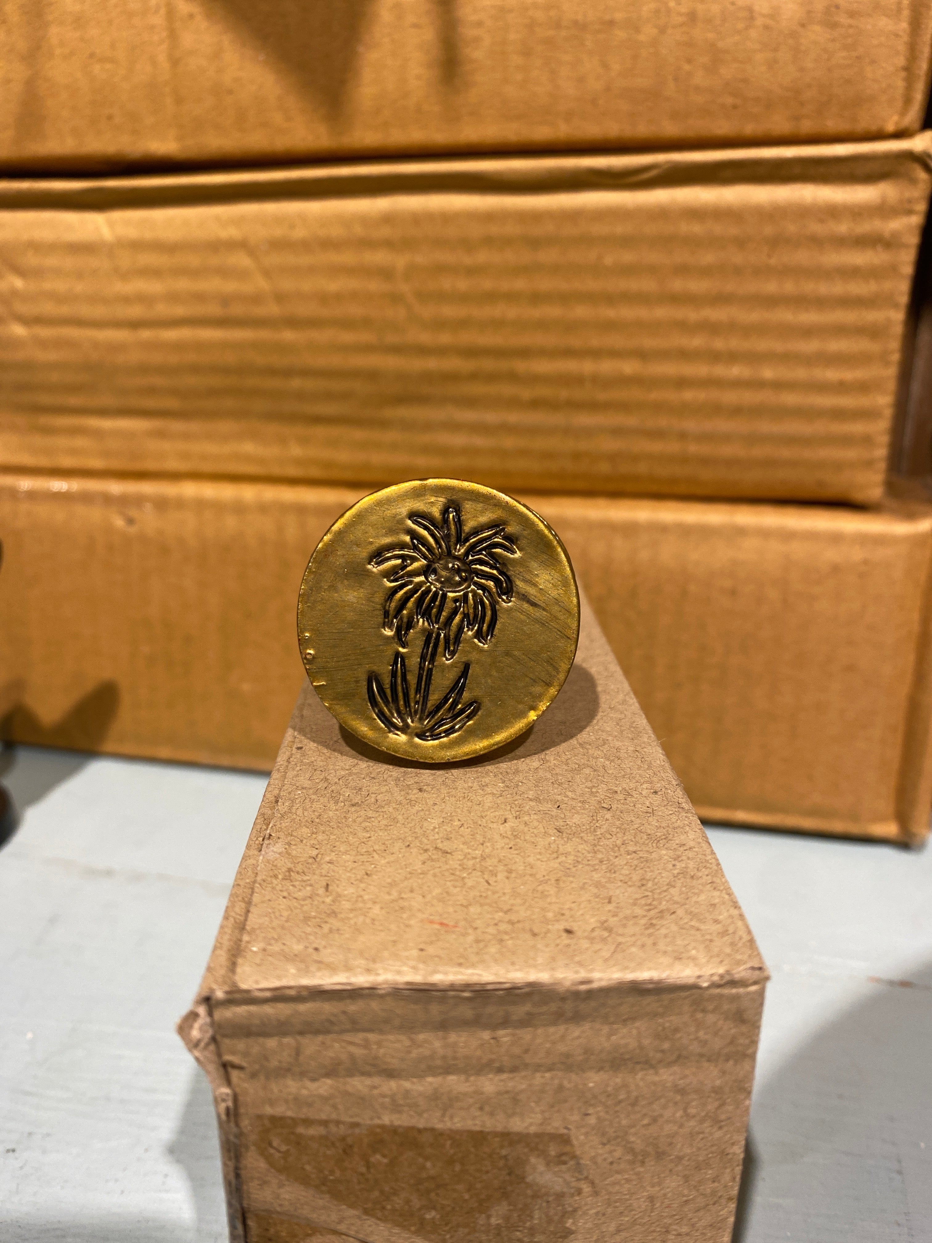 Brass Edelweiss flower & stem drawer knob 