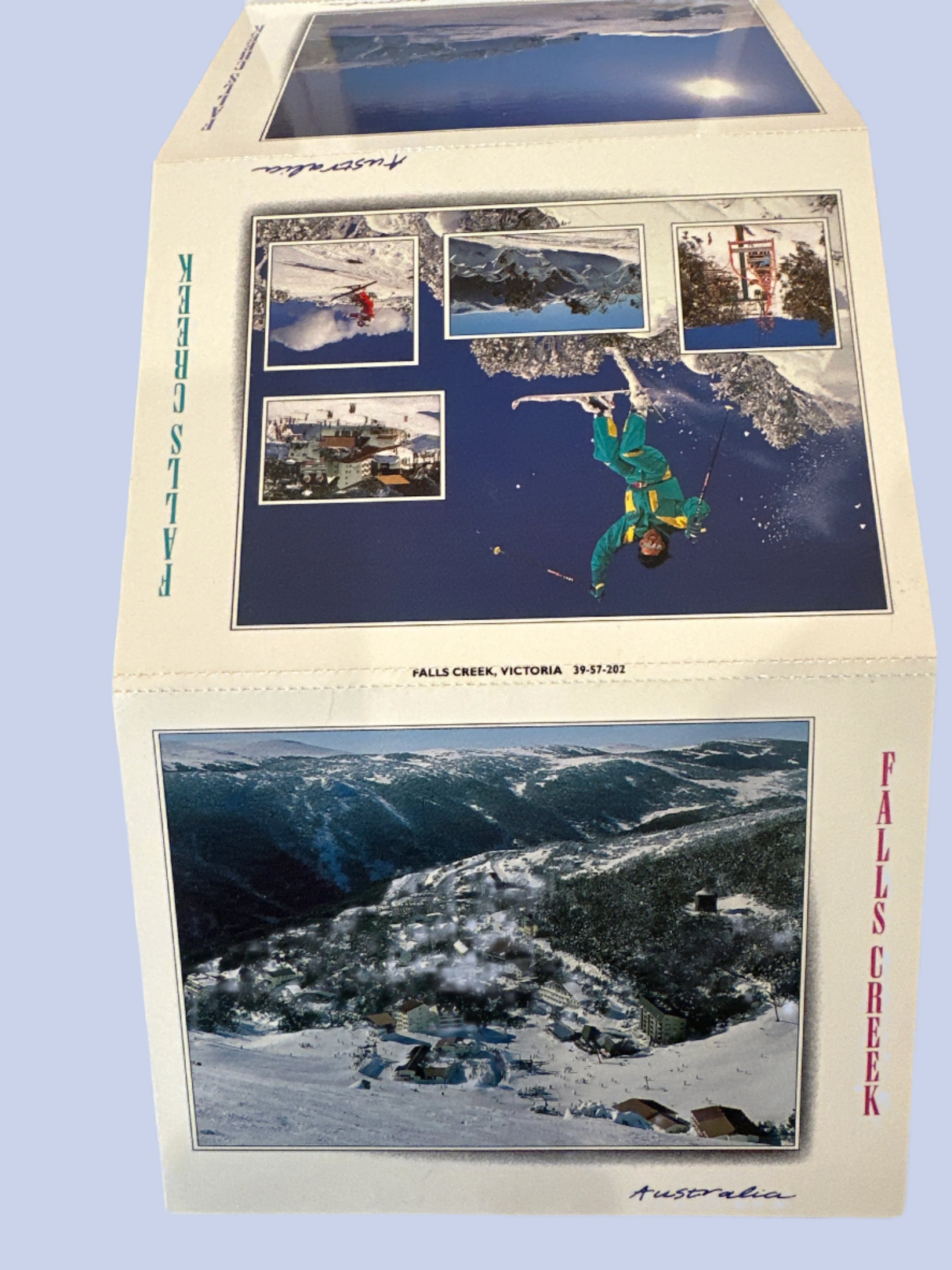 Falls Creek 1990's Fold out Post Card Set - white background unfolded 1