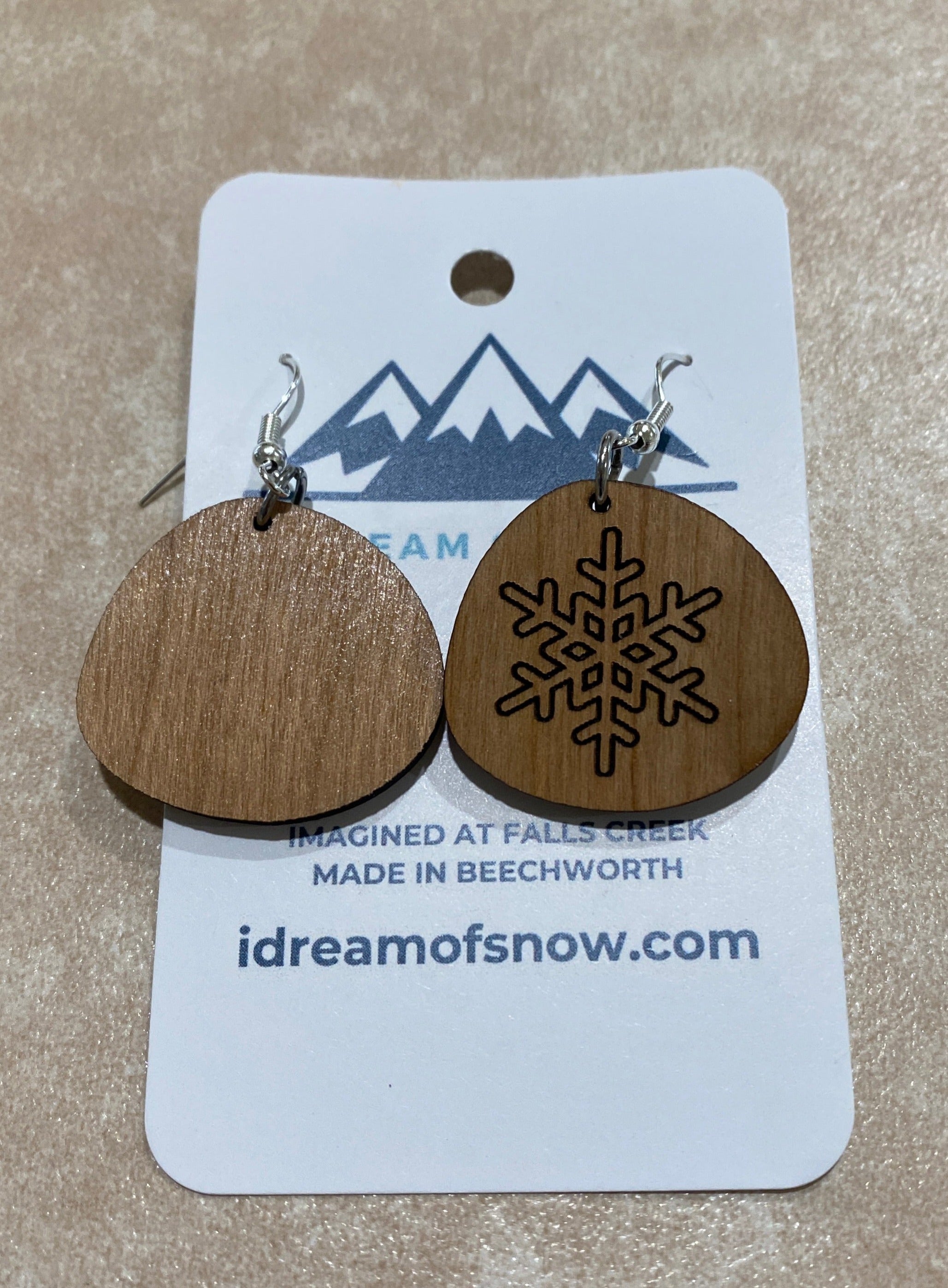 Cherry Wood Snowflake Earrings