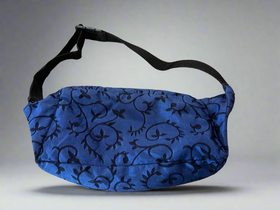 Vintage NILS Black Blue Floral Pattern Bum Bag/Pouch. back