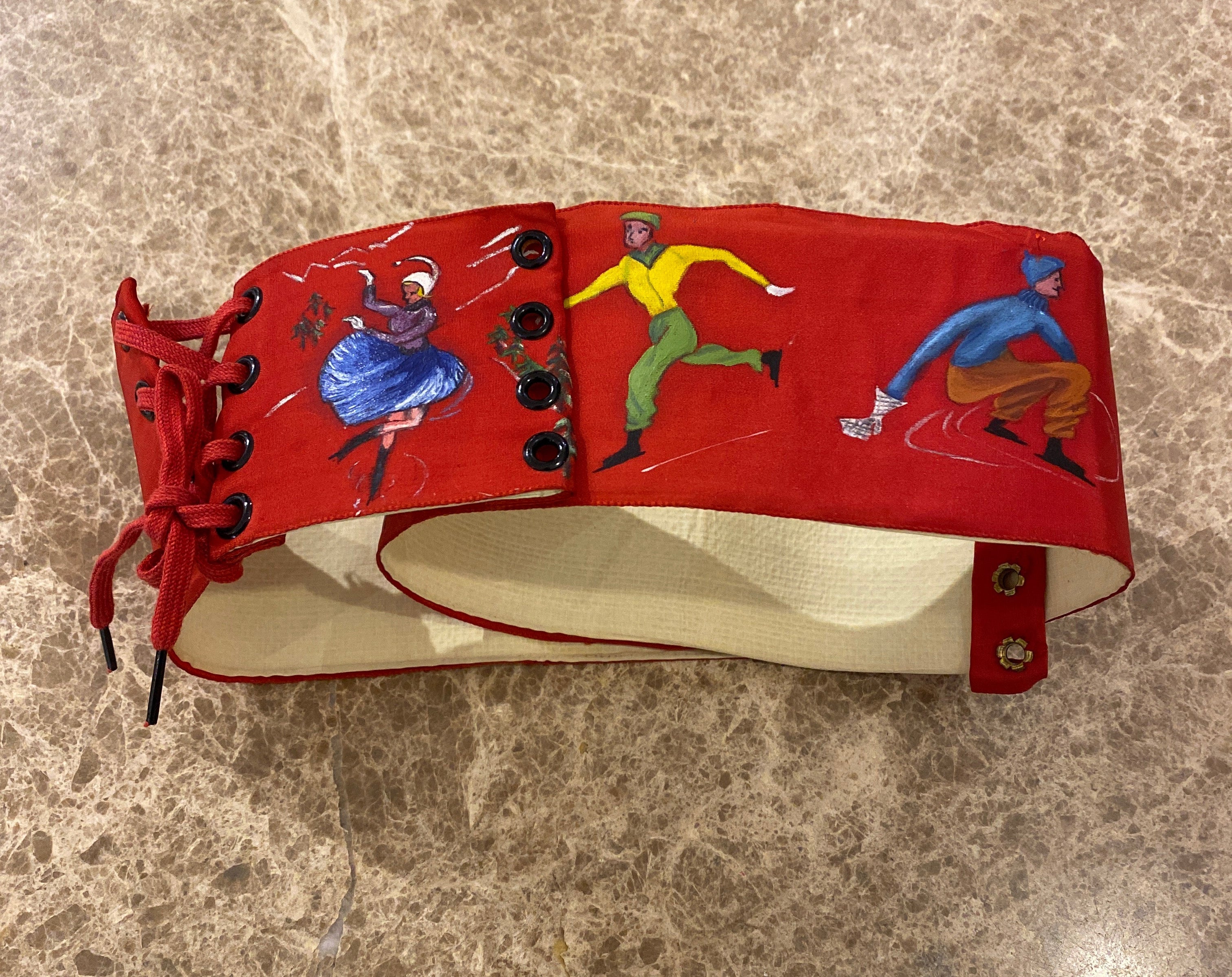 Vintage Red Belt with Hand Painted SnowSports