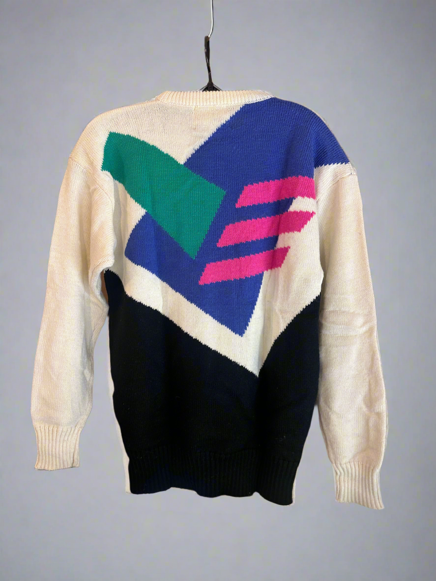 Vintage Tyrolia by Head Black White Pink Purple Green Jumper. Back