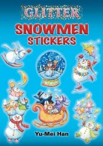 Glitter Snowman Stickers Cover Page: multiple snowmen playing in front of a blue background