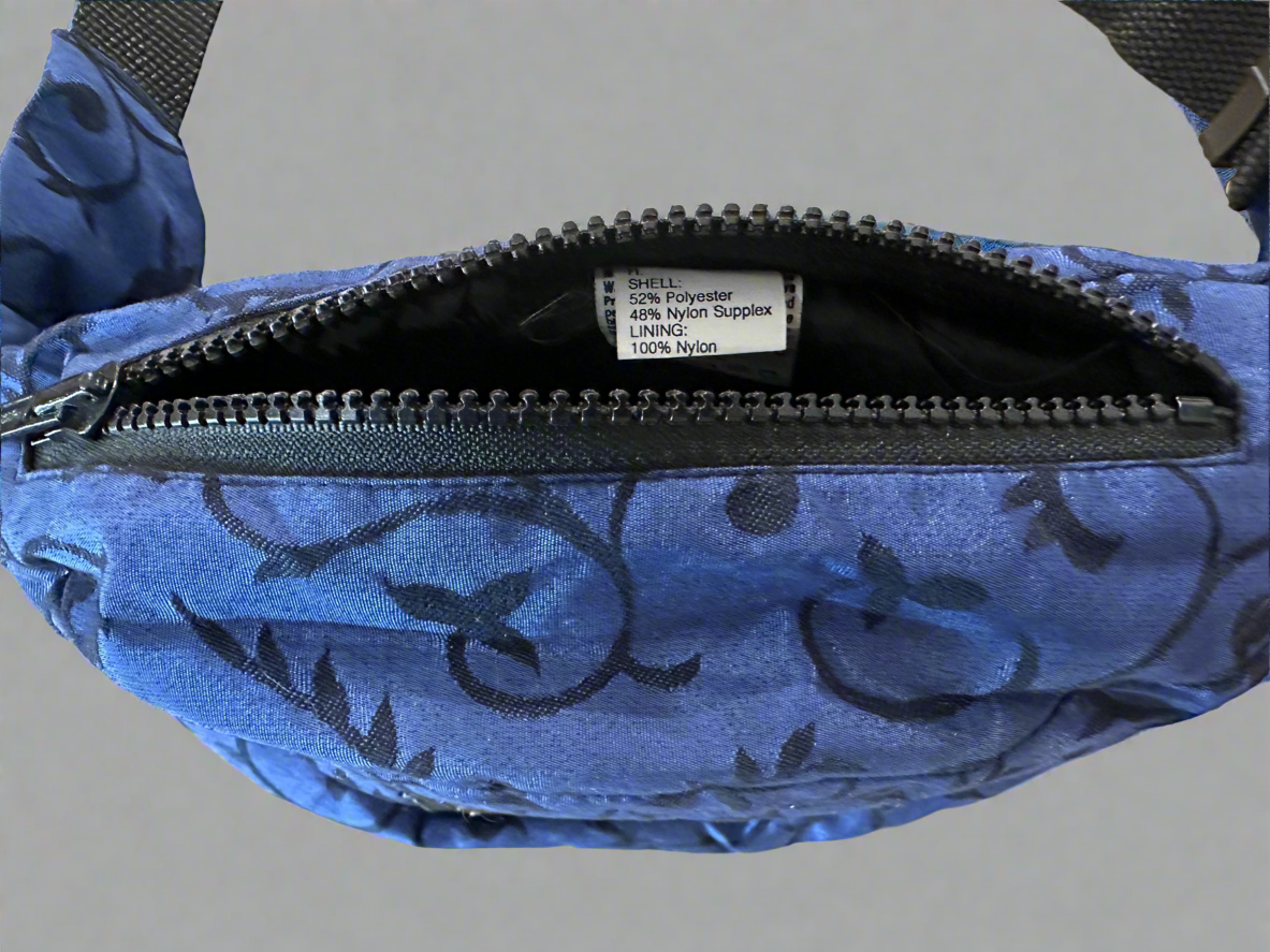 Vintage NILS Black Blue Floral Pattern Bum Bag/Pouch. Inside