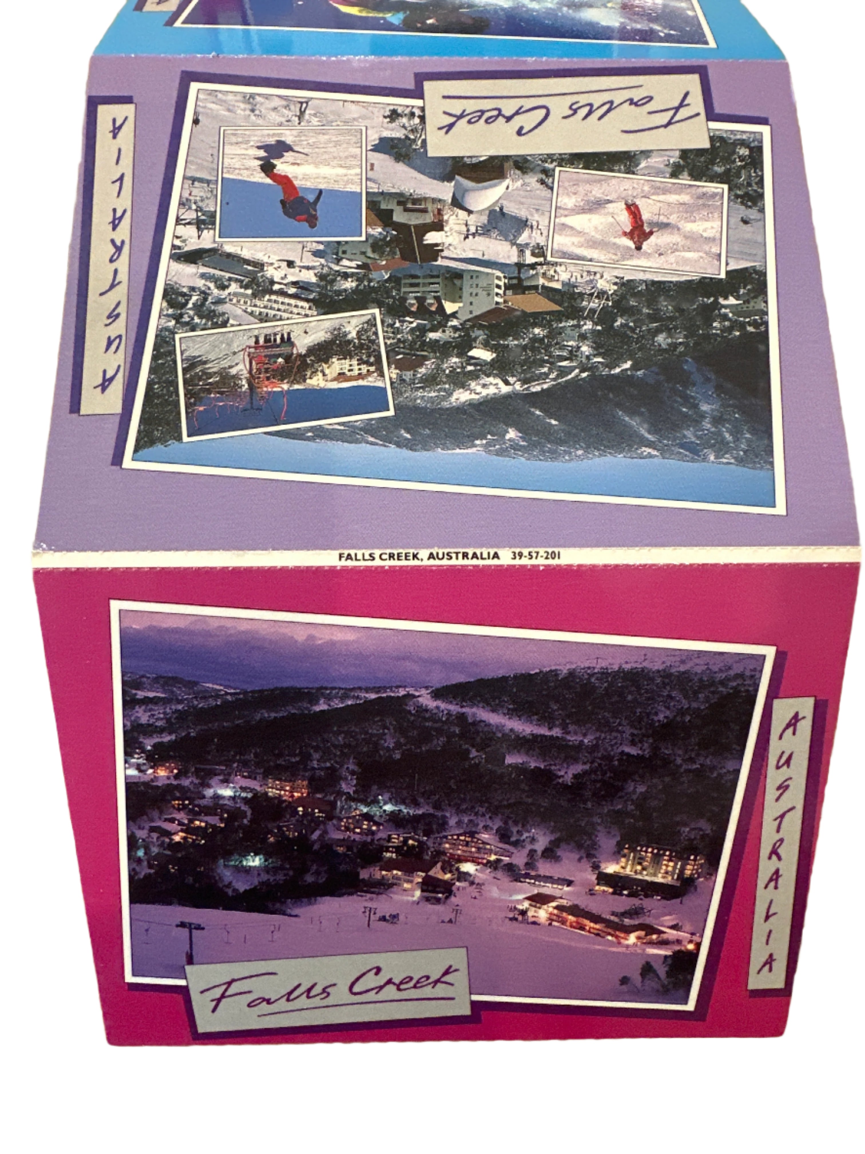 Falls Creek 1990's Fold out Post Card Set - coloured background unfolded 1