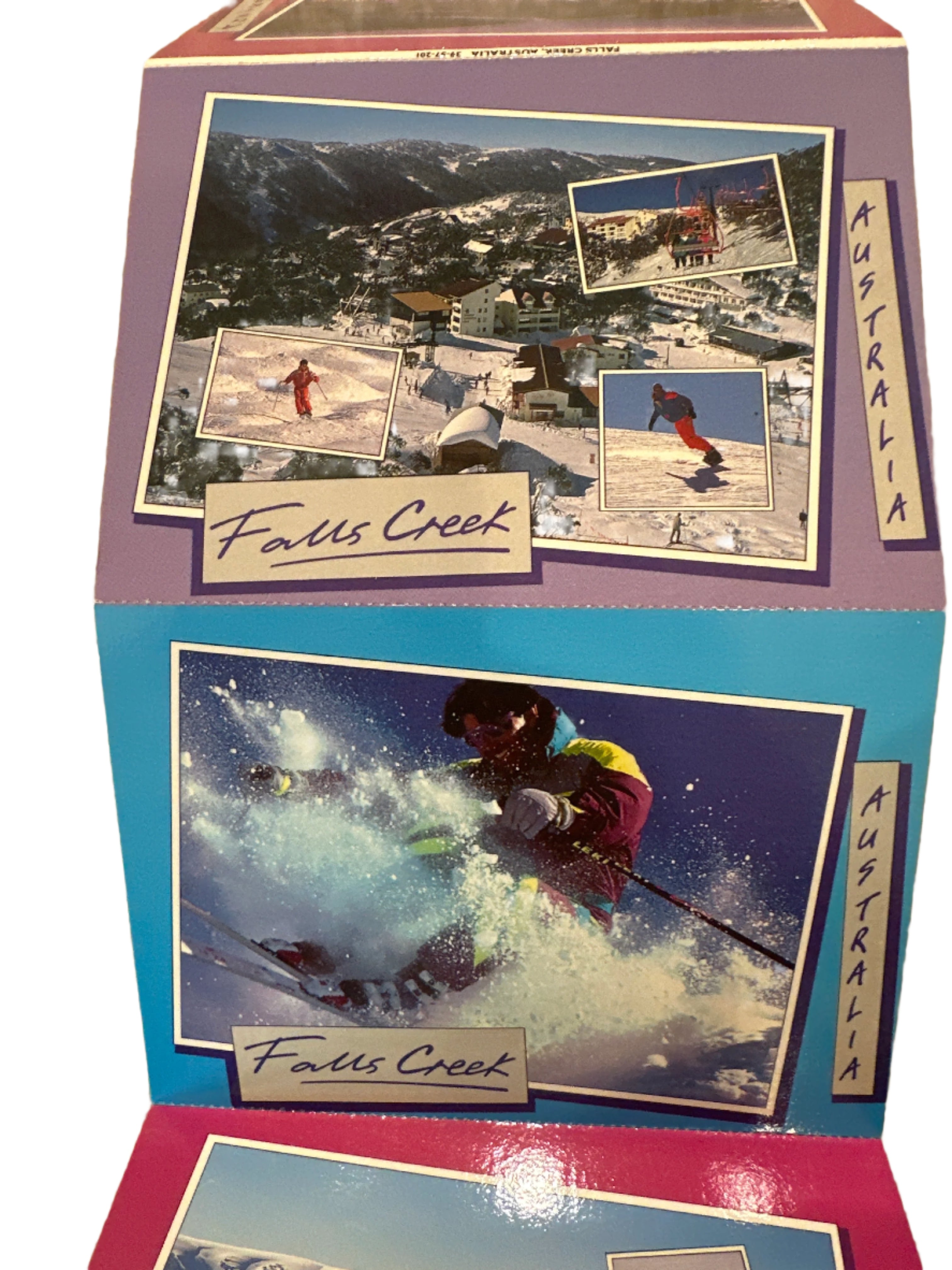 Falls Creek 1990's Fold out Post Card Set - coloured background unfolded 3