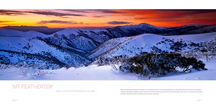 Image shows a snow covered Mt Feathertop in Victoria at sunset in winter