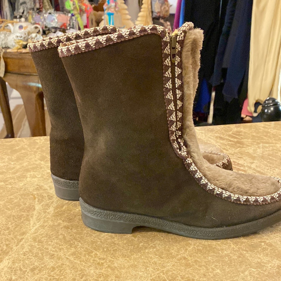 Vintage Snowland Brown Suede & Wool Après Snow Boots