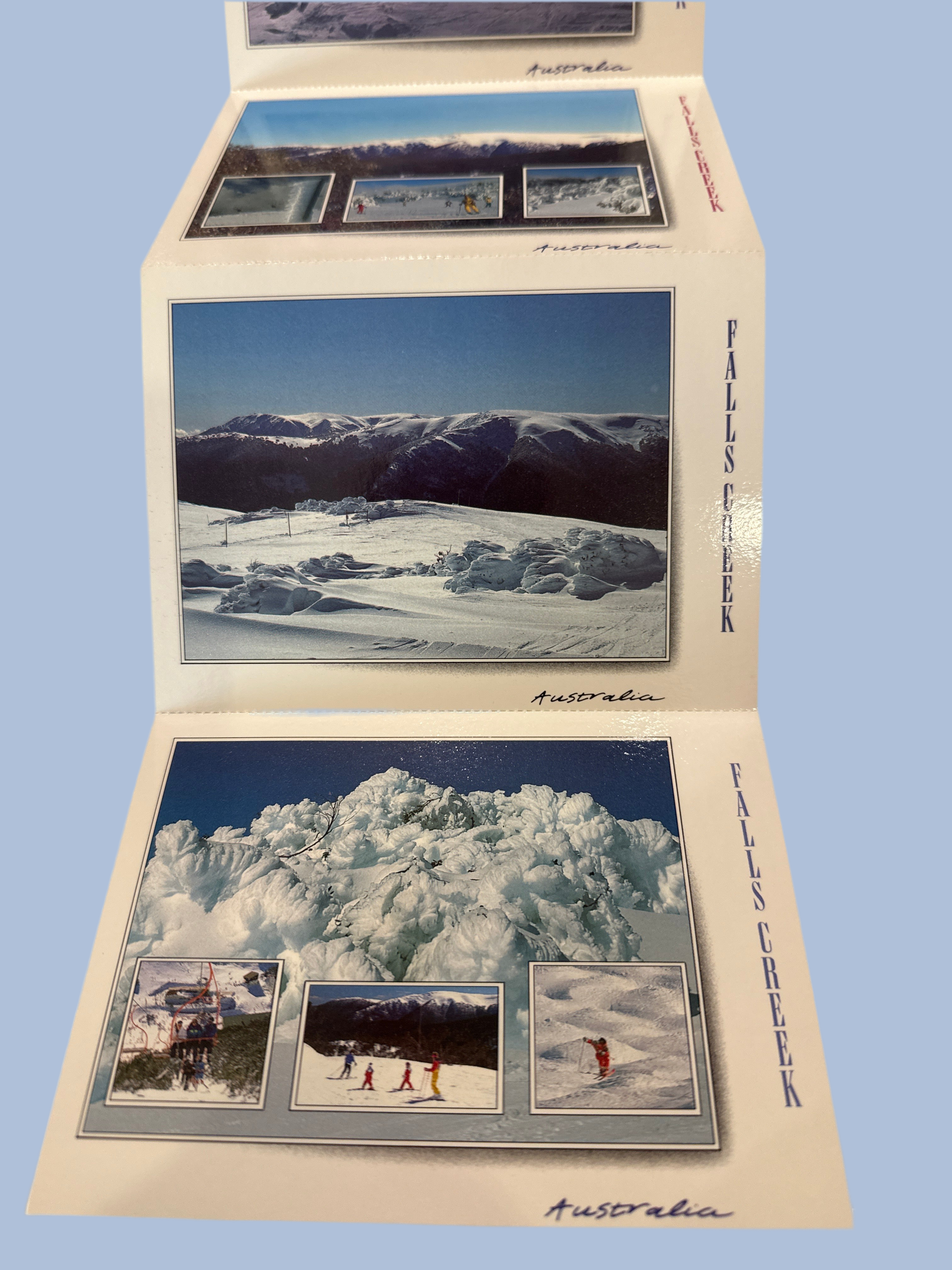 Falls Creek 1990's Fold out Post Card Set - white background unfolded 2