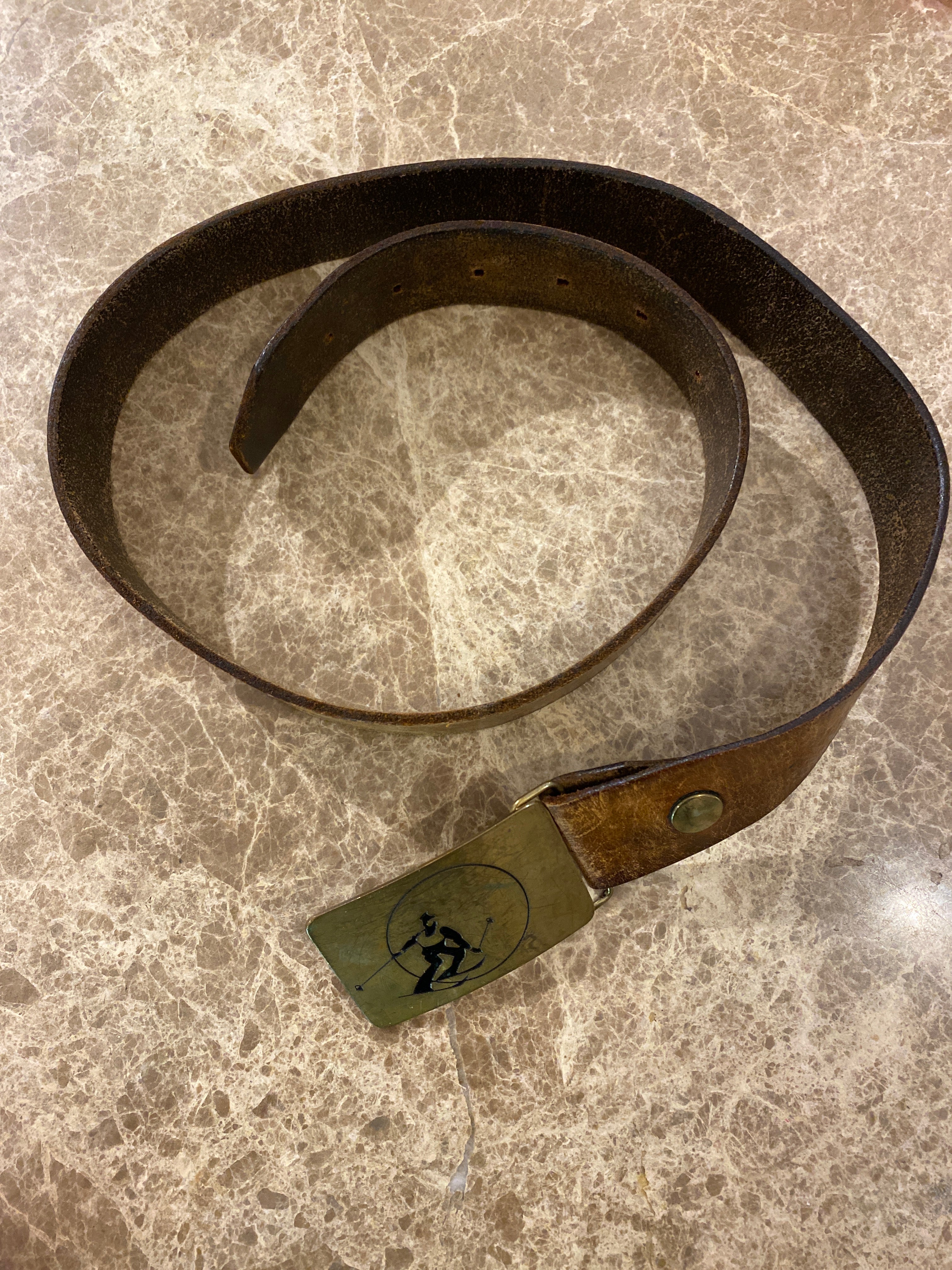 Vintage Leather Belt & Skier Buckle