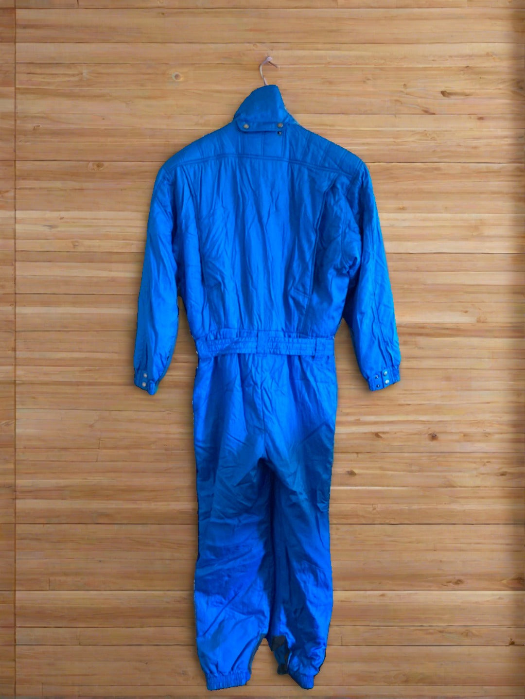 Descente Electric Blue & Fluro Green 1-piece ski suit, back view