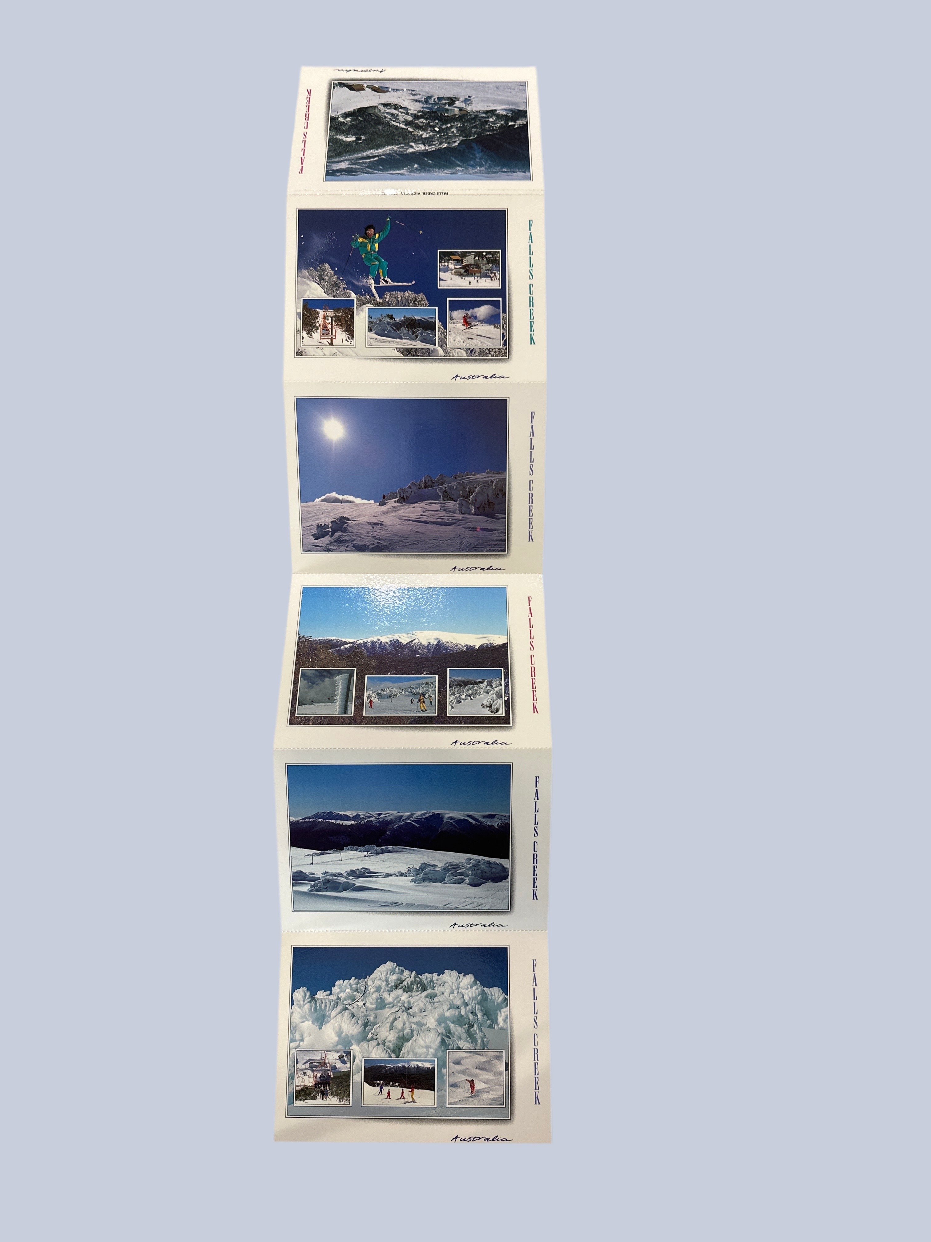 Falls Creek 1990's Fold out Post Card Set  - white background unfolded