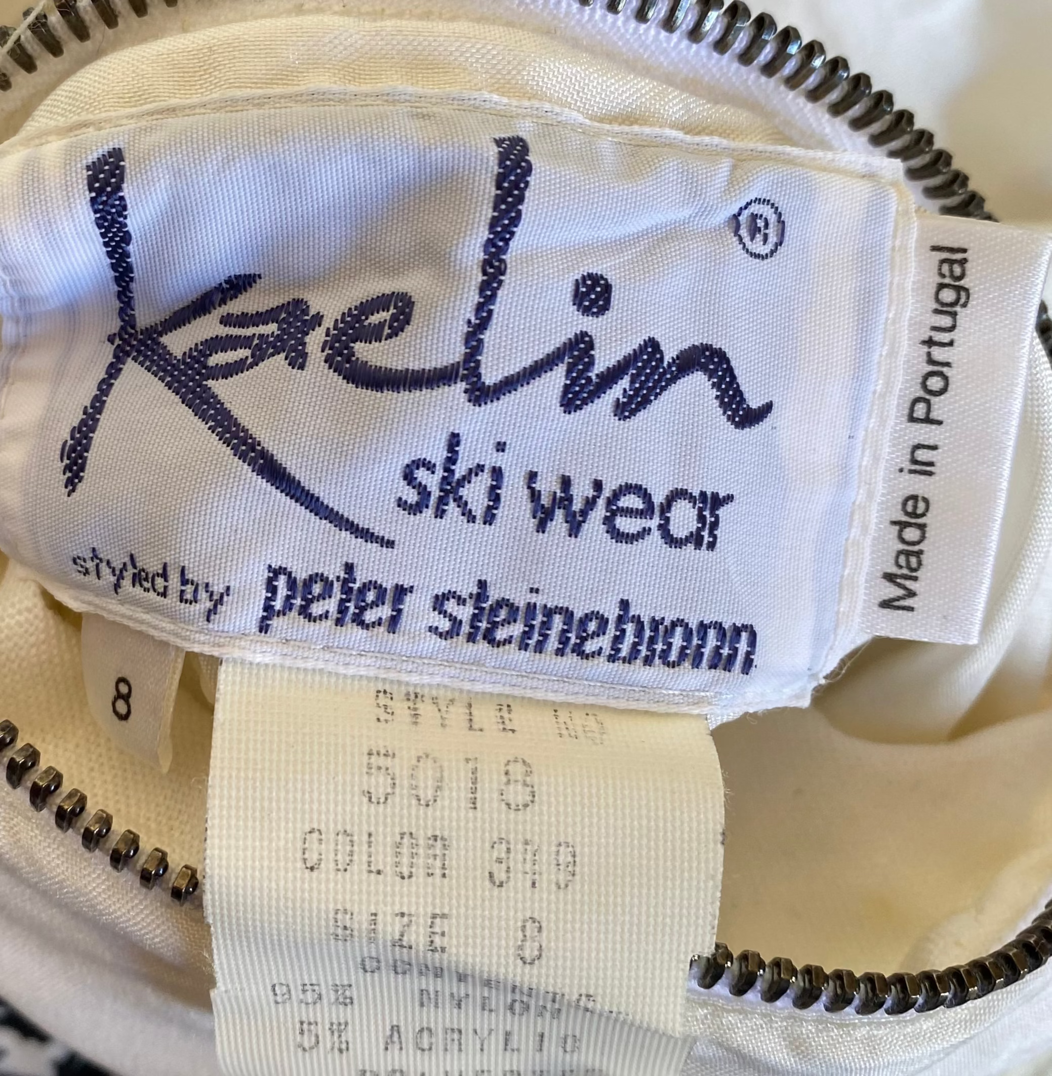 Vintage Kaelin Black & White 1-Piece Ski Suit Size Label