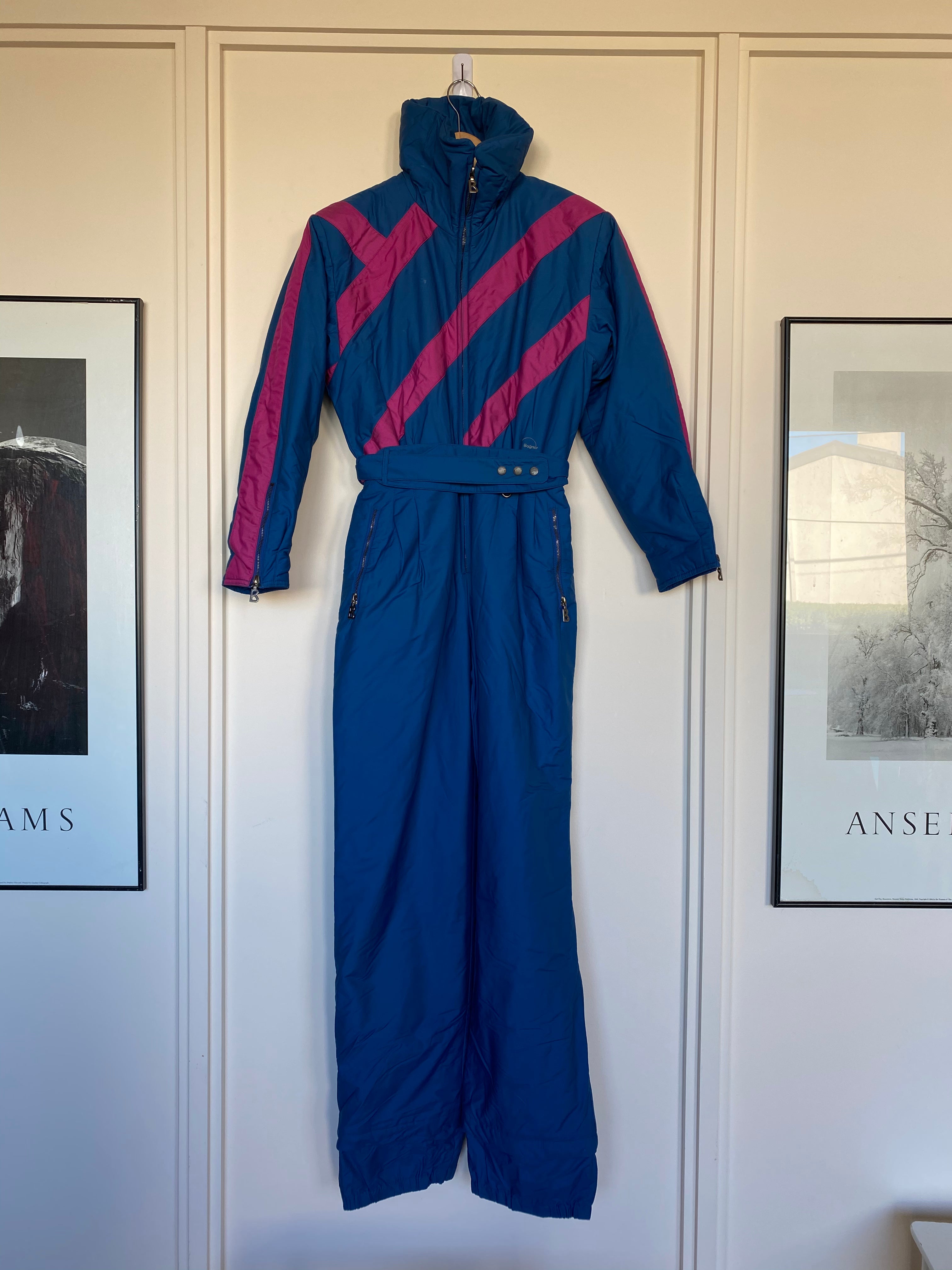 Vintage Bogner Blue with Pink Stripes One Piece Ski Suit