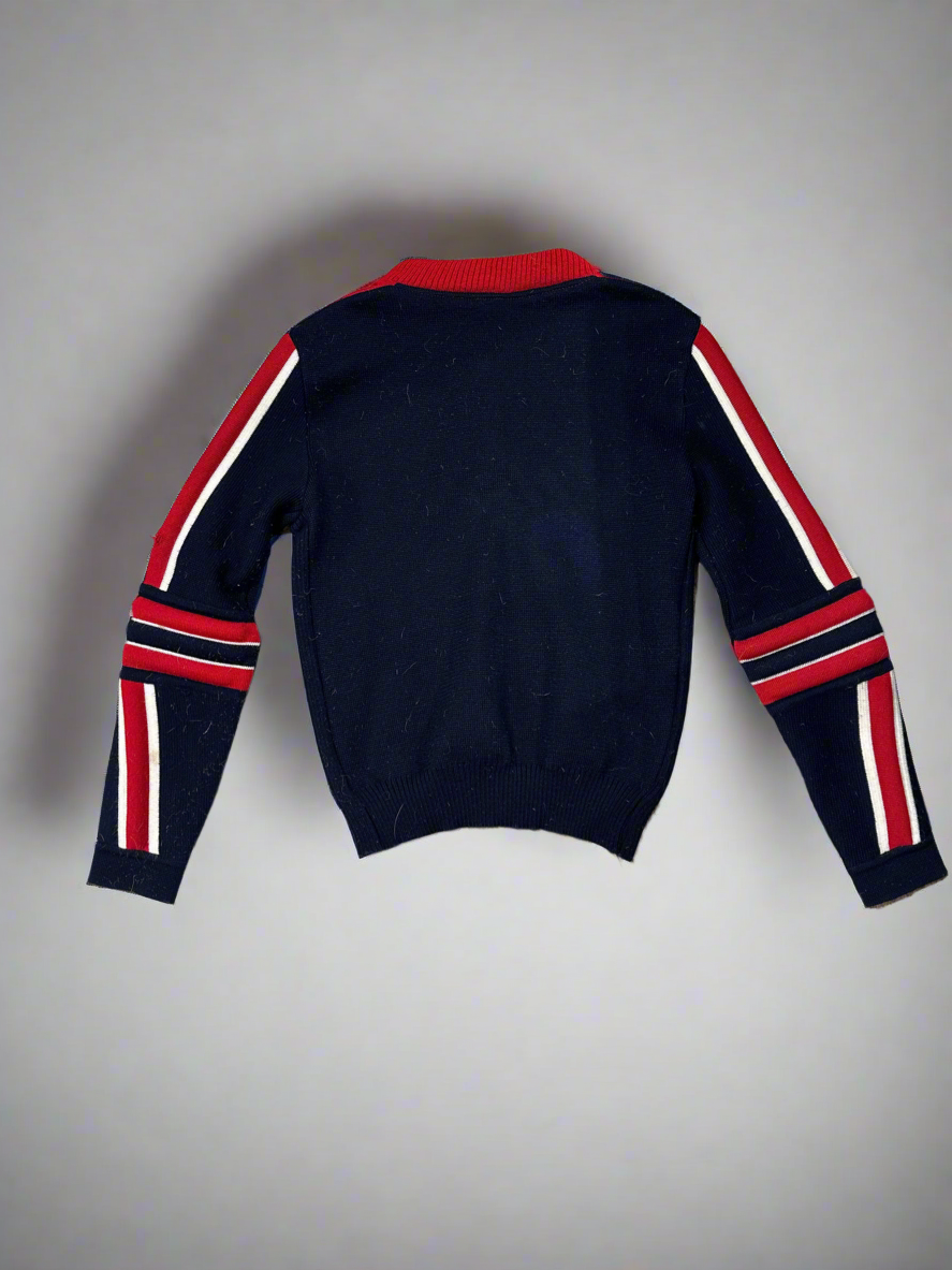 Vintage Flad  Navy Red White Padded Ski Race Jumper. back view