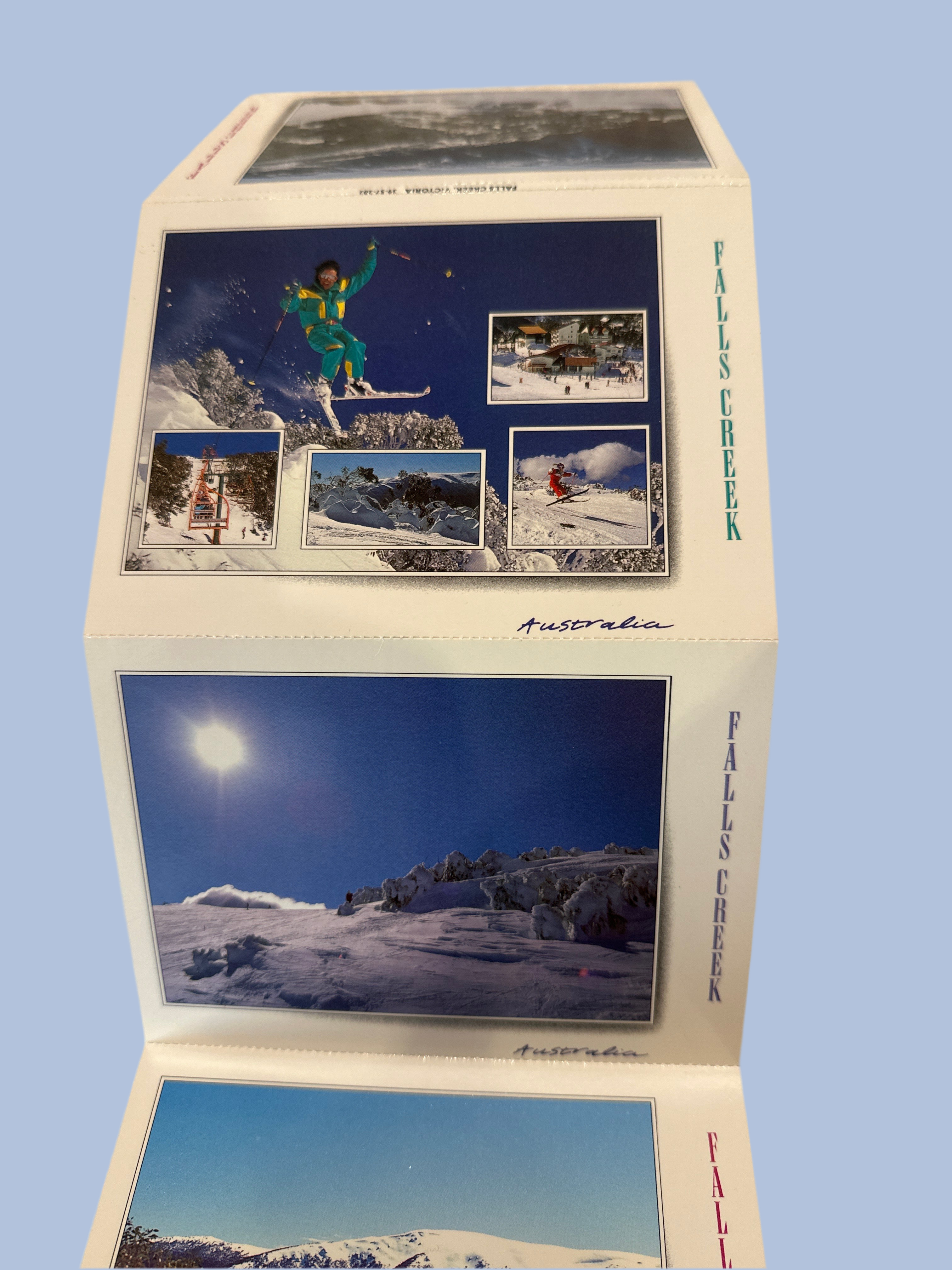 Falls Creek 1990's Fold out Post Card Set - white background unfolded 1