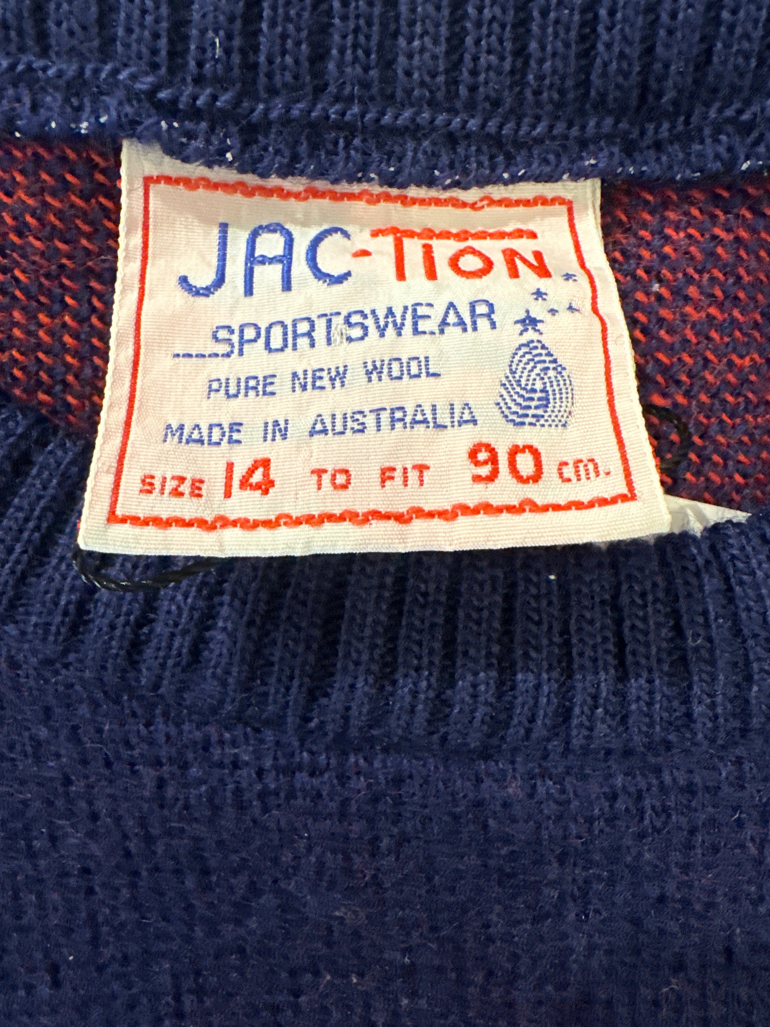 Vintage Navy Blue Red Jac-Tion Skiing Kangaroo Jumper. Label
