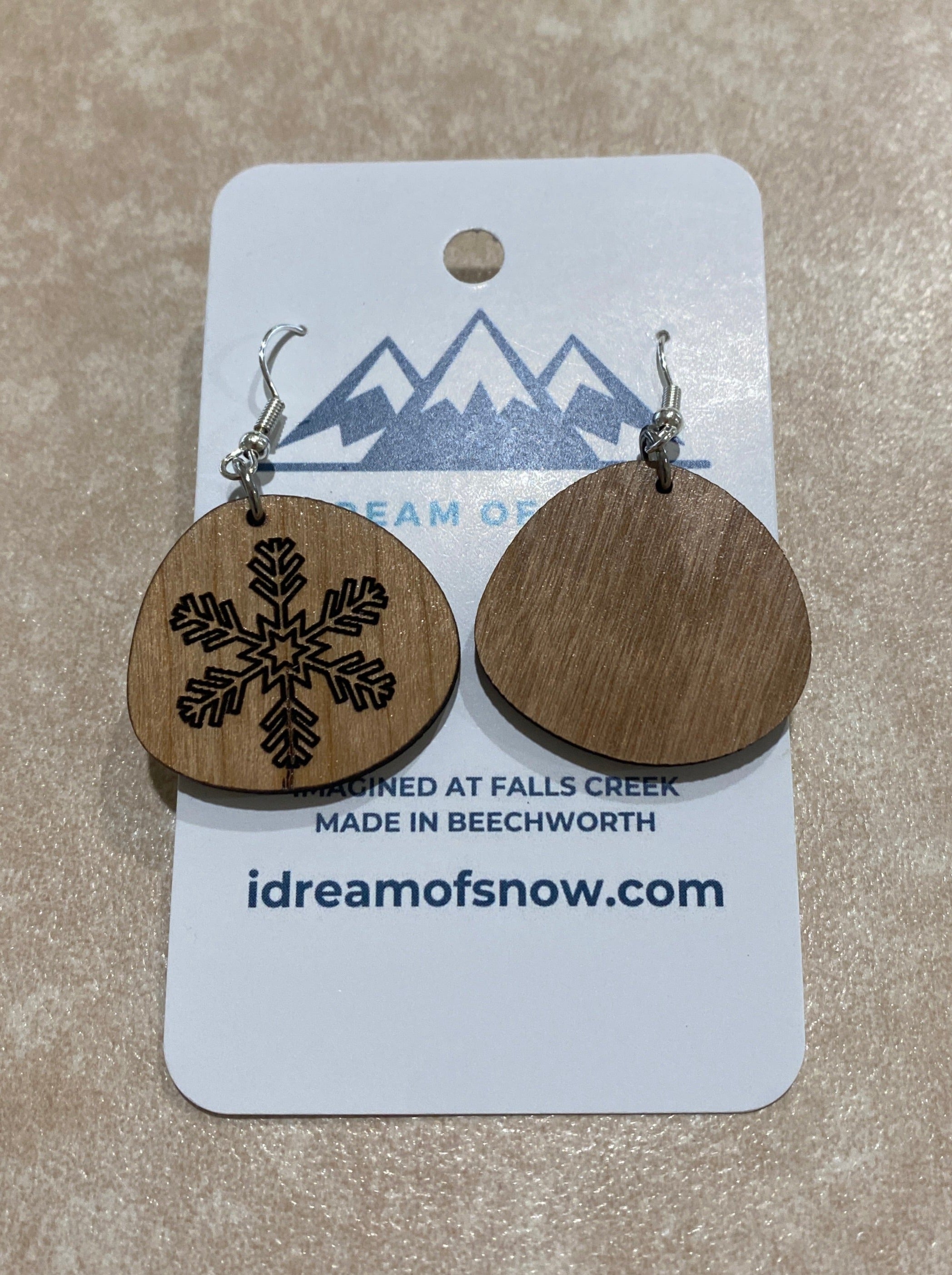 Cherry Wood Snowflake Earrings