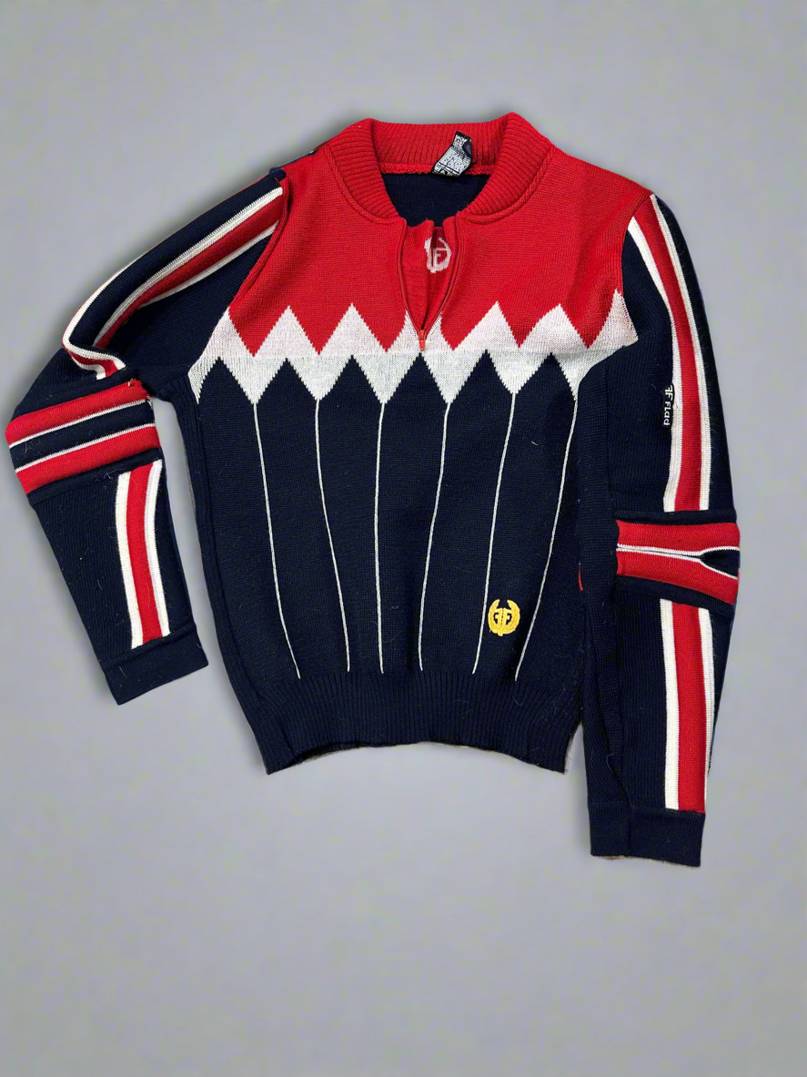 Vintage Flad  Navy Red White Padded Ski Race Jumper