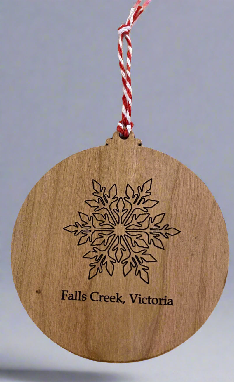Falls Creek Cherry Wood Snowflake Bauble by I Dream Of Snow.