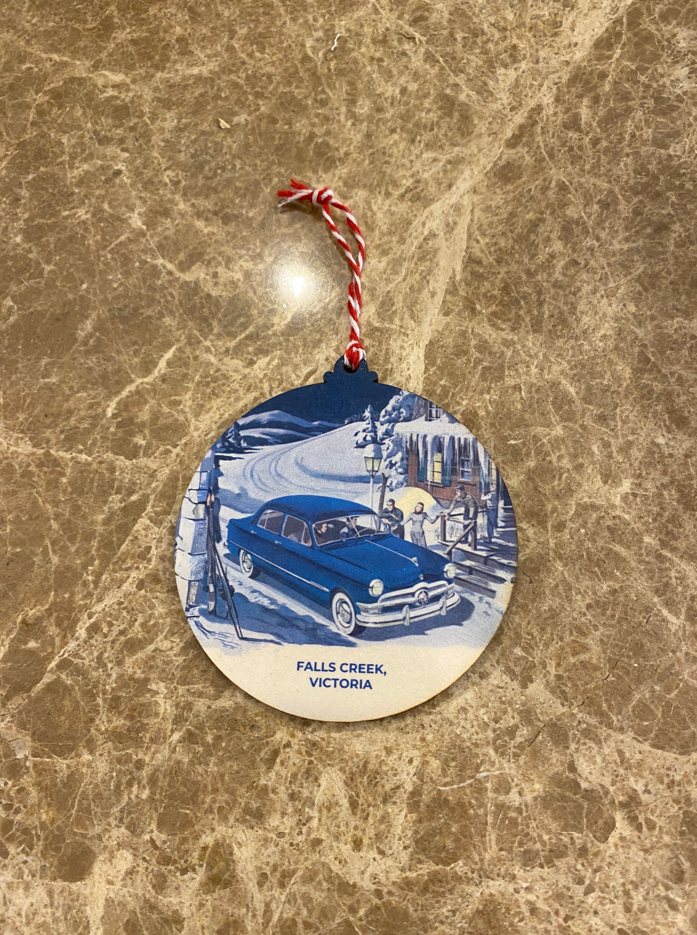 Arriving at the lodge, Falls Creek Vintager Snow Bauble