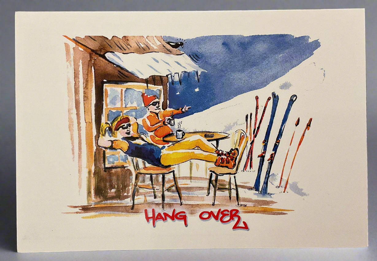 Hang Over Watercolour Image. Colour Postcard. Yellow Snow Designs
