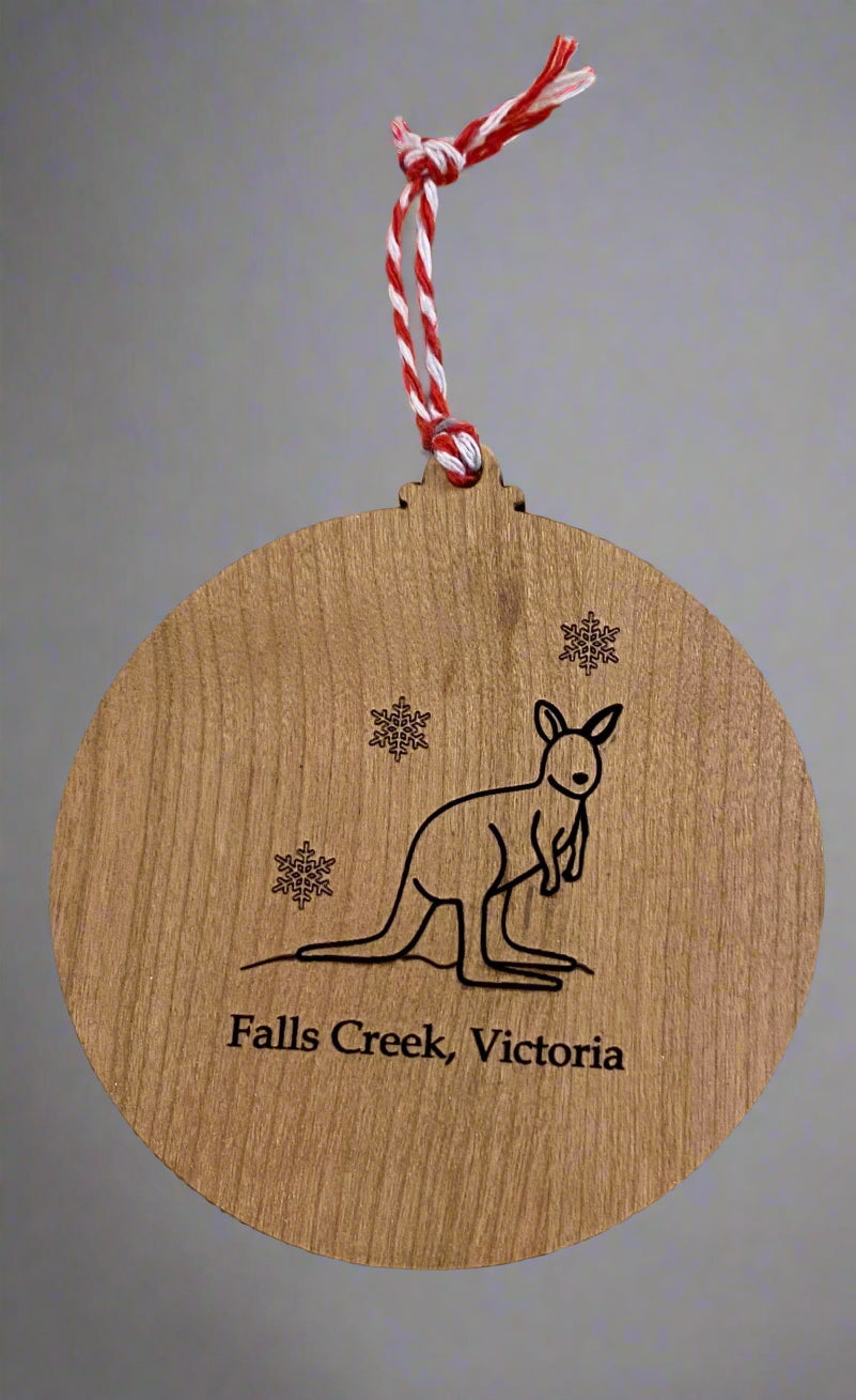 Falls Creek Cherry Wood Kangaroo Bauble by I Dream Of Snow.