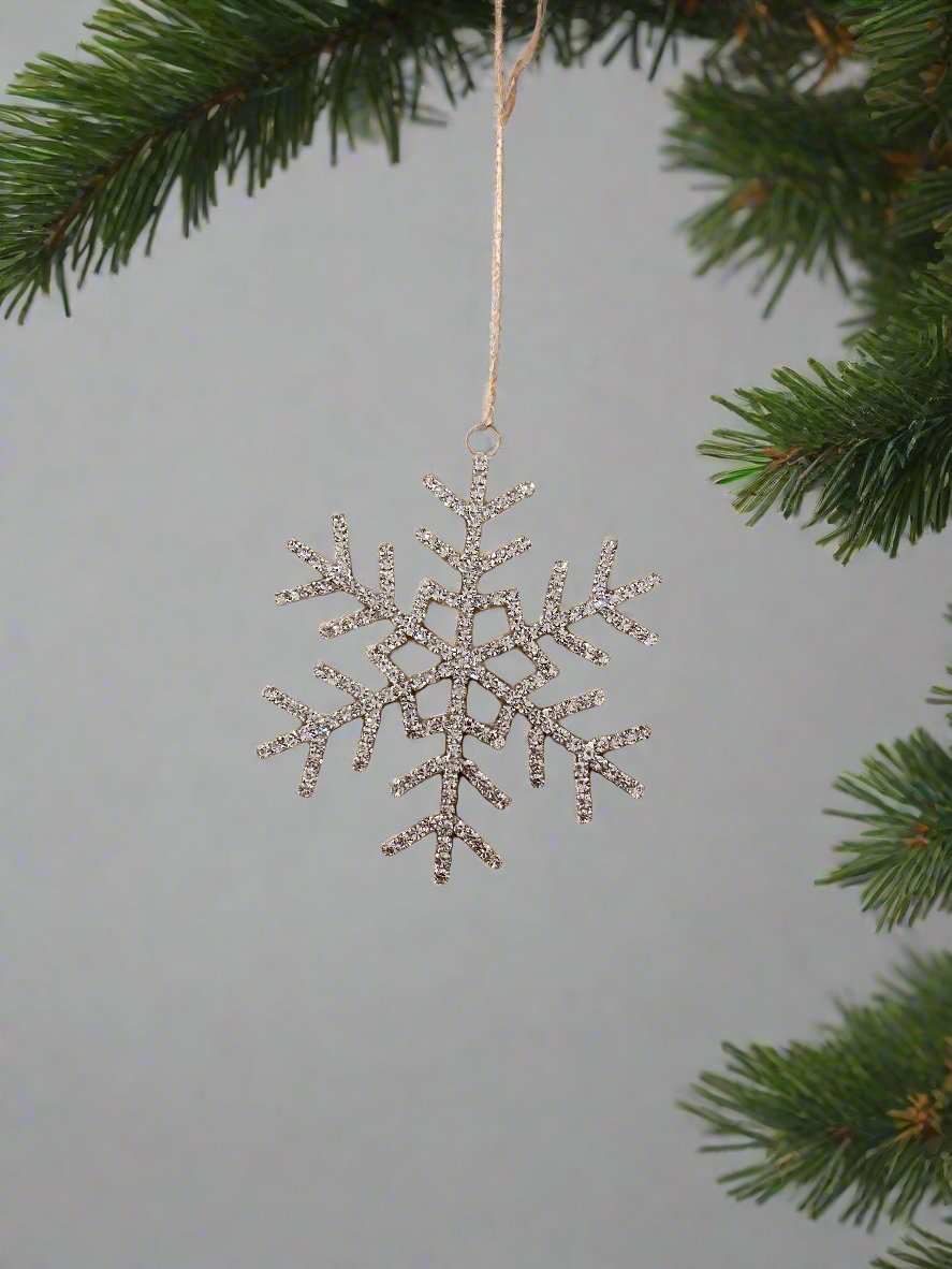 Glass and steel hanging snowflake ornament. Style 1