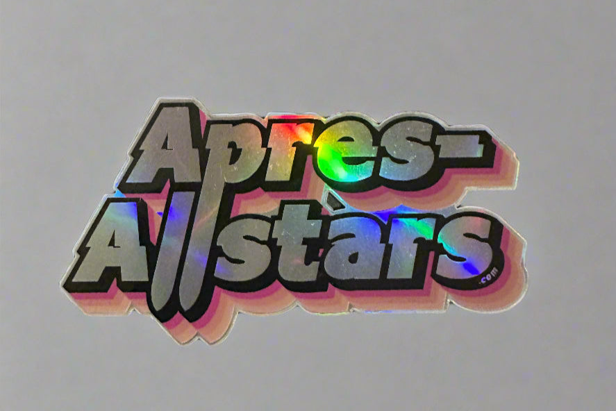 Apres Allstars Metallic Sticker. Front
