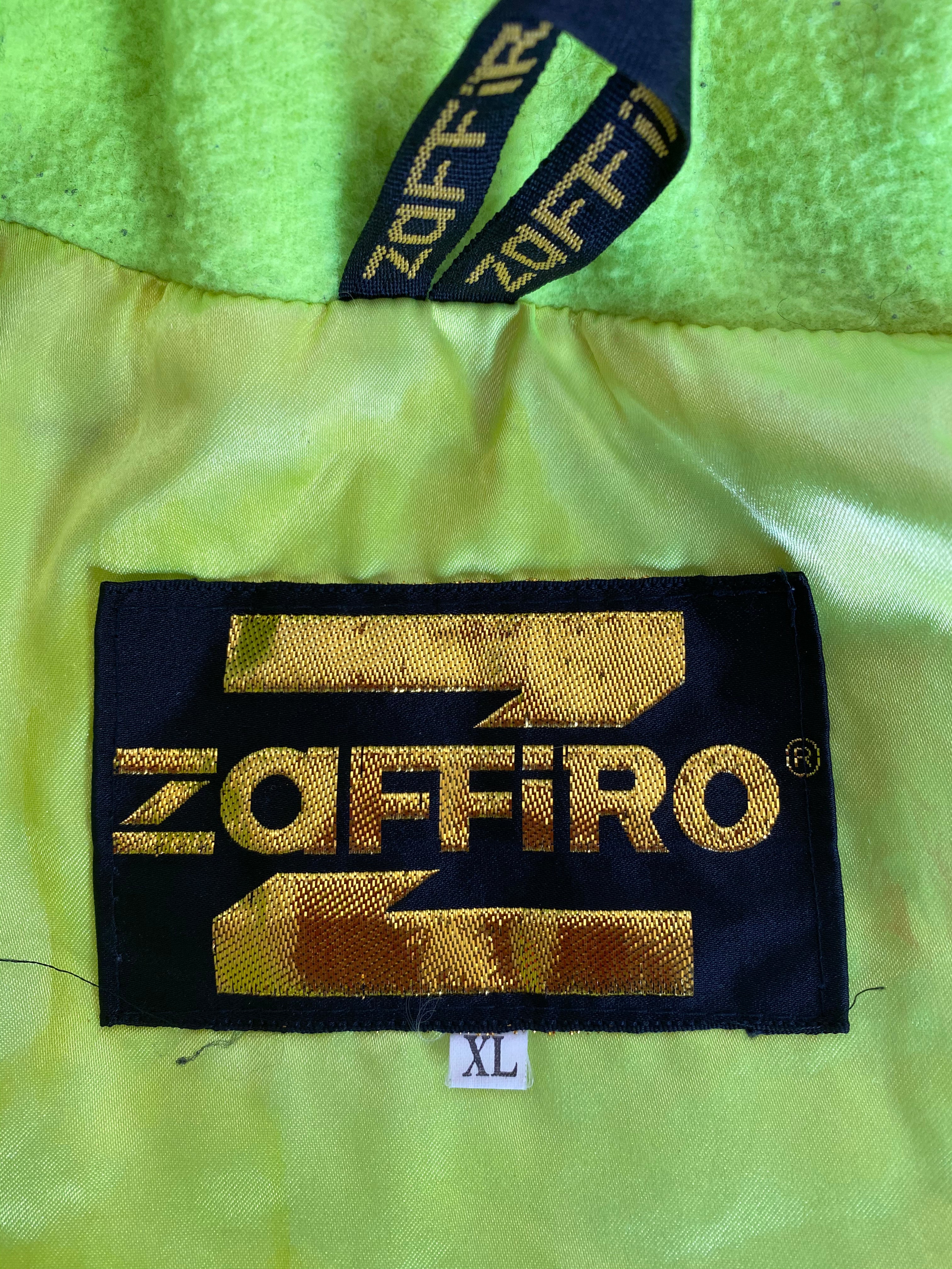 Vintage Zaffiro Blue, Silver, Gold & Fluorescent Yellow Jacket internal label