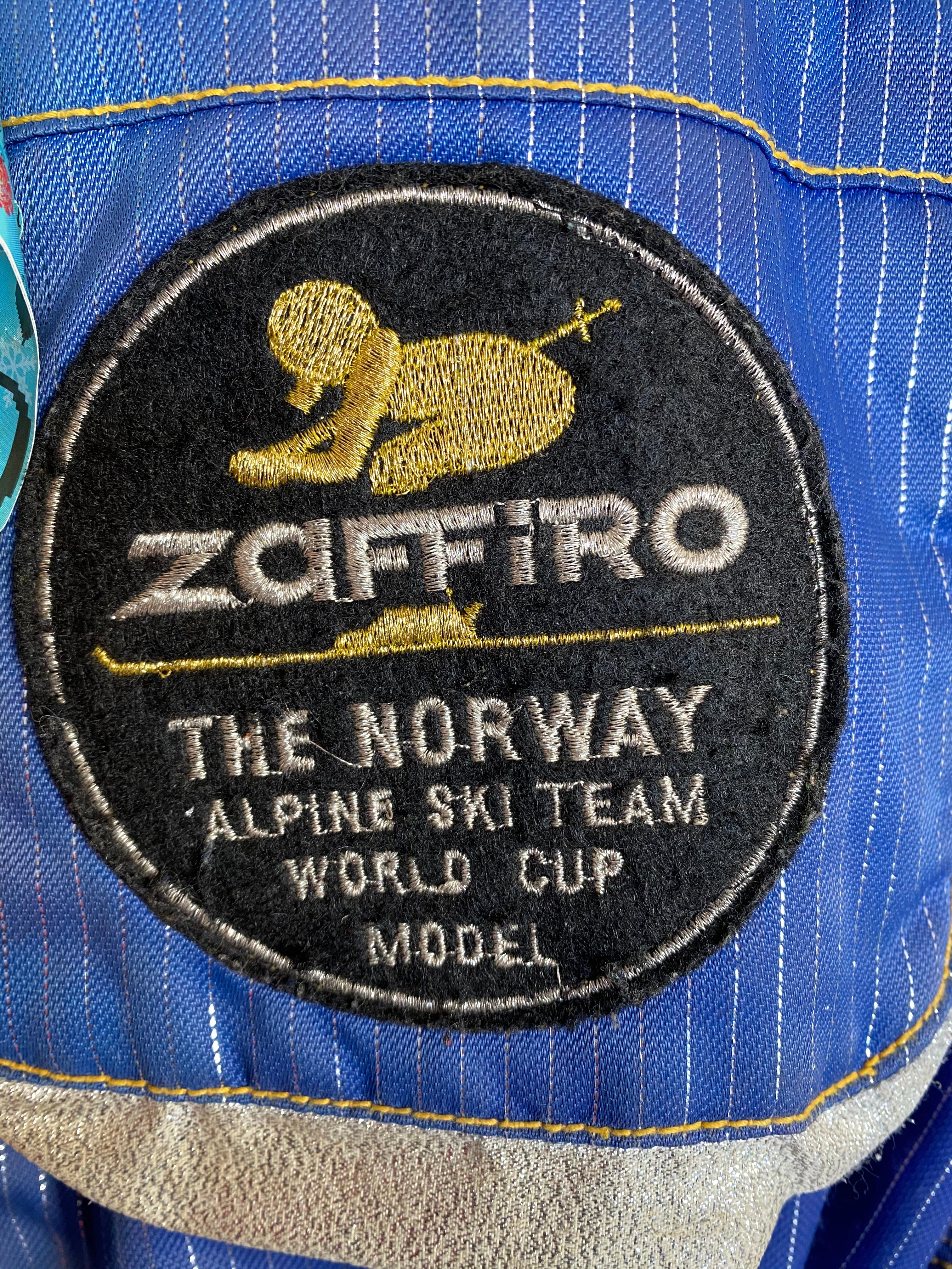 Vintage Zaffiro Blue, Silver, Gold & Fluorescent Yellow Jacket: patch on jacket