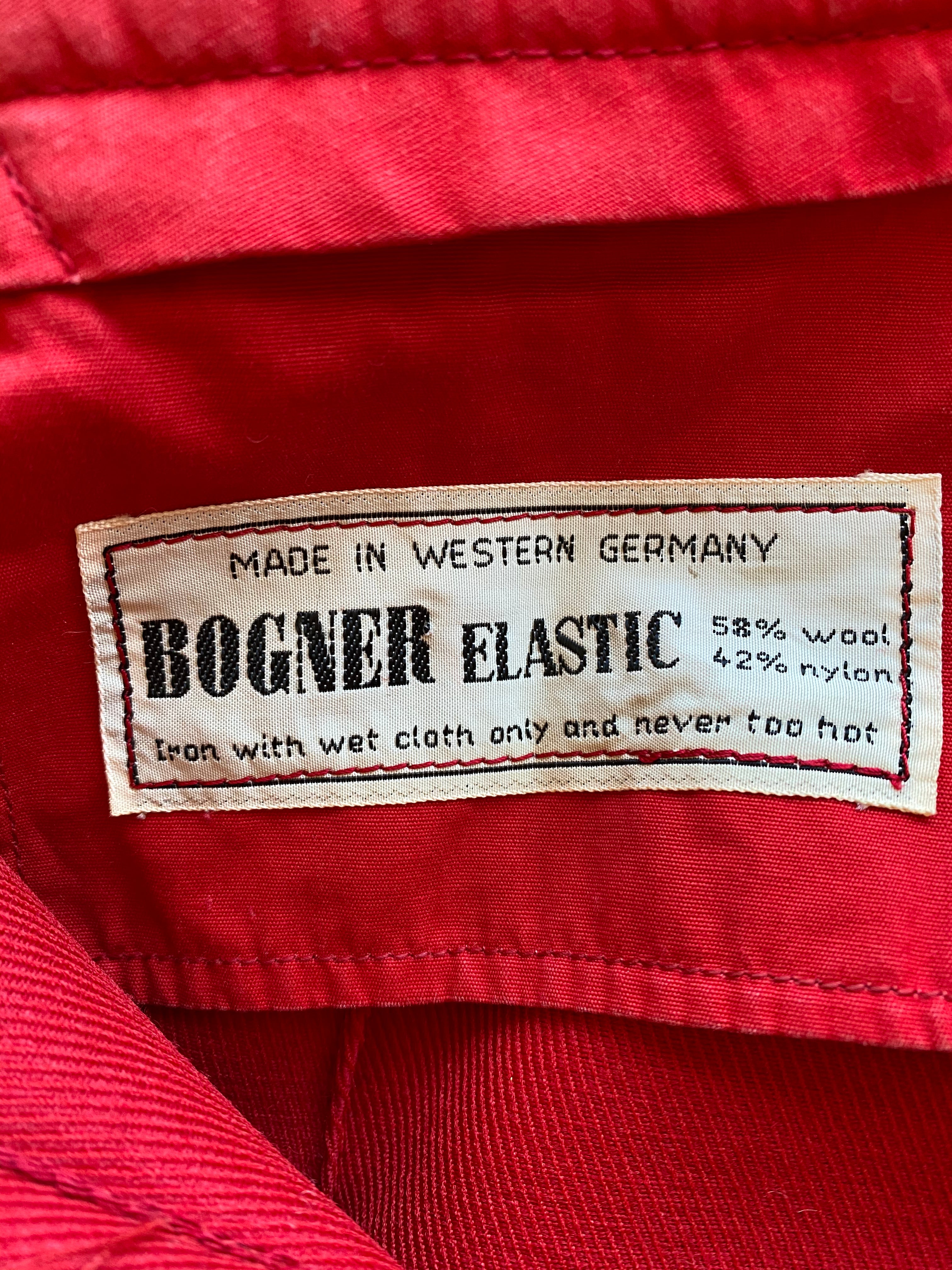 Vintage Bogner Red 2-piece ski suit; label