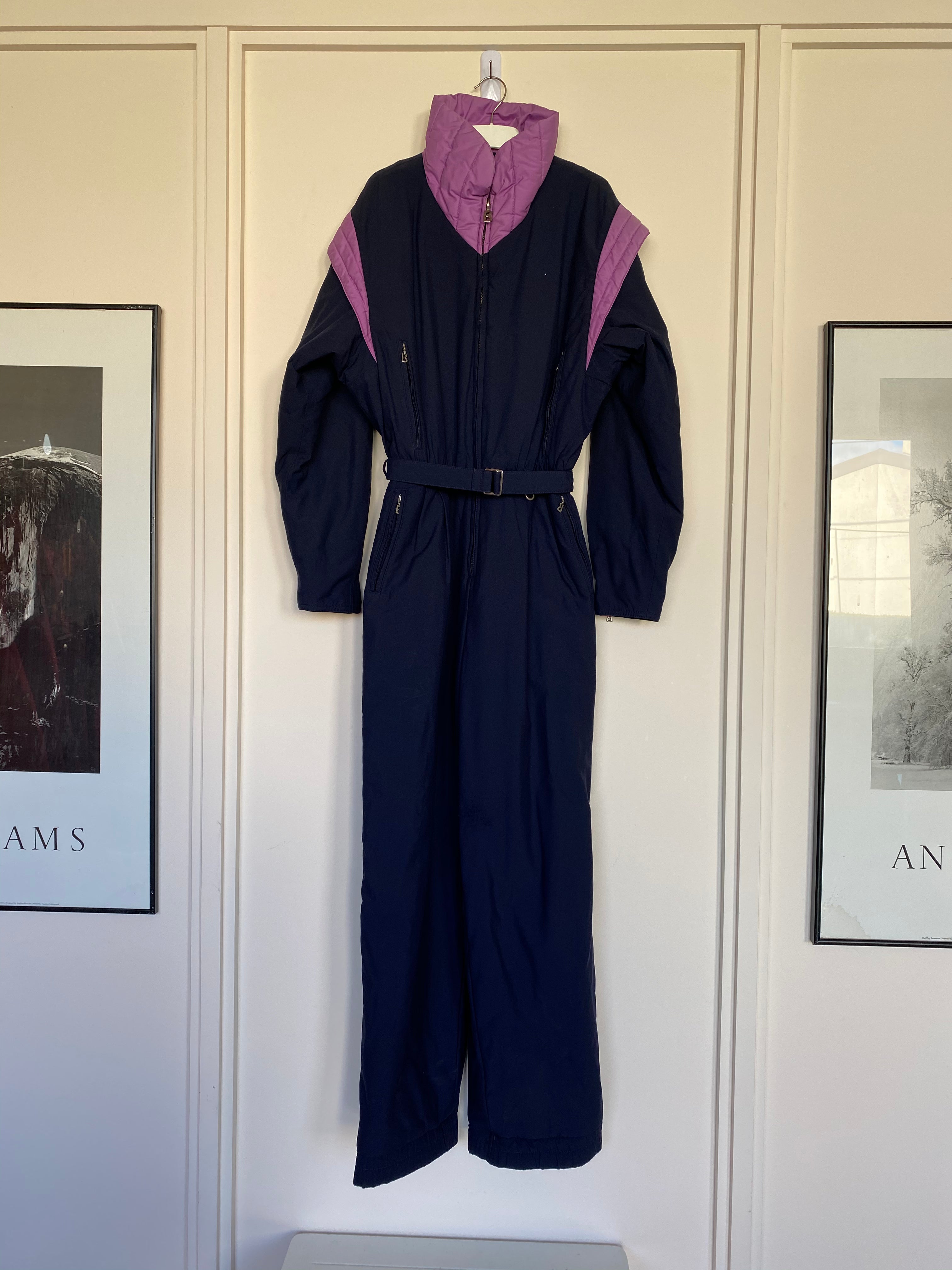 Vintage Bogner Navy & Purpley-Pink One Piece Ski Suit