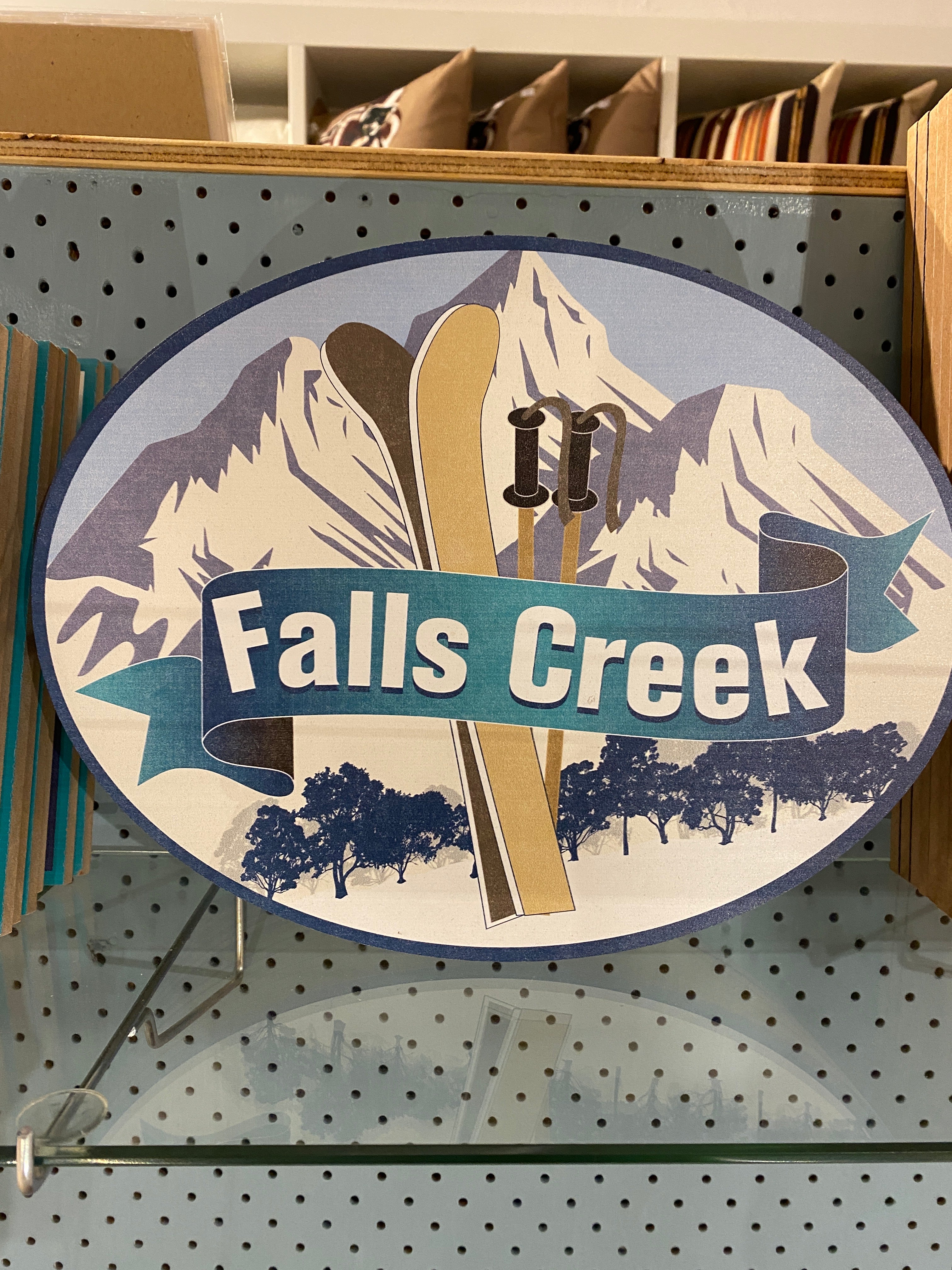 Falls Creek Mountain Retro Ski Sign: Oval