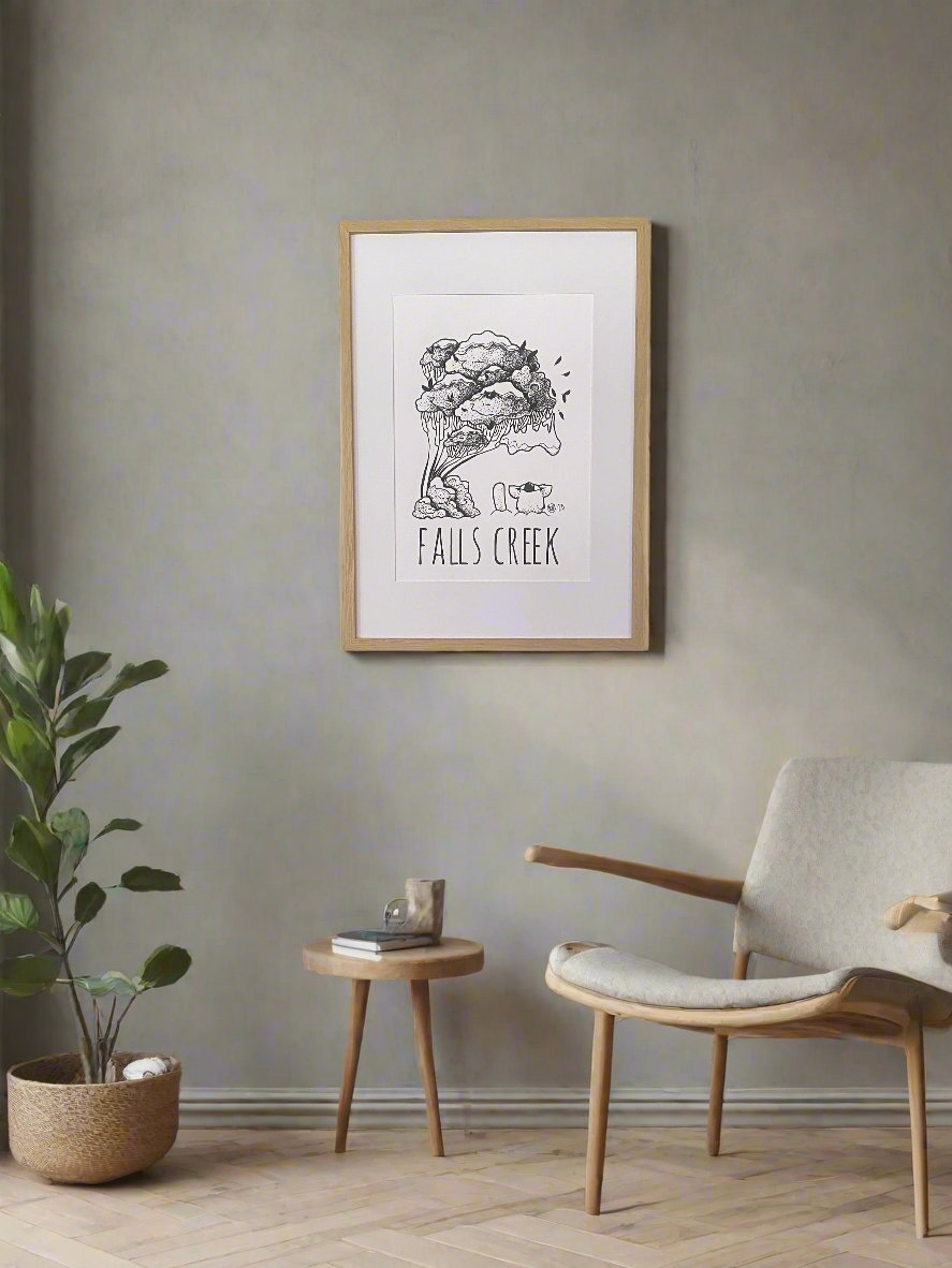 Falls Creek Snowboard Koala Under Snow Gum in in Beech Wood Frame
