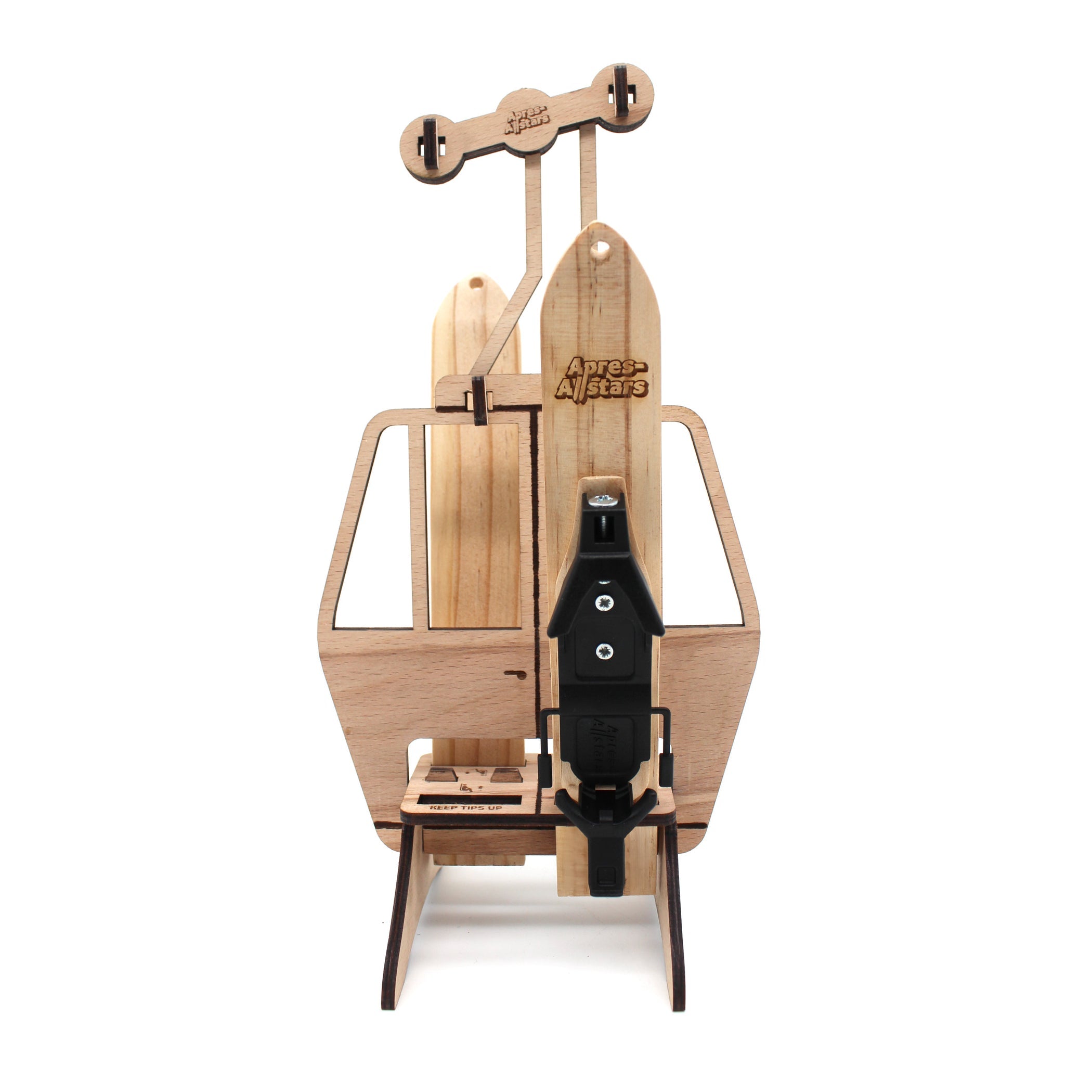Apres-Allstars® Party Gondola for 4x MiniSki. Gondola shown with 2  Apres Allstars MiniSkis and Bindings