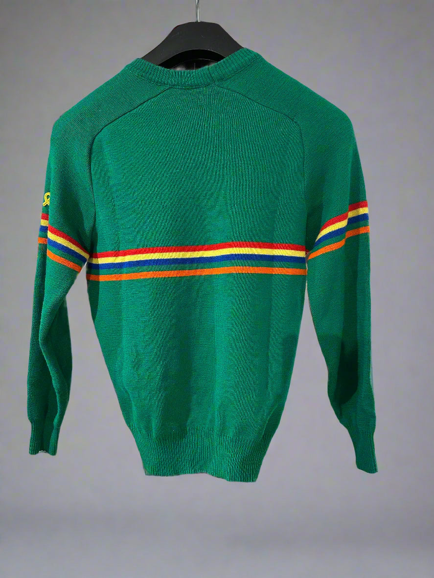 Vintage Demetre Green Jumper With Multi Coloured Stripes. Back