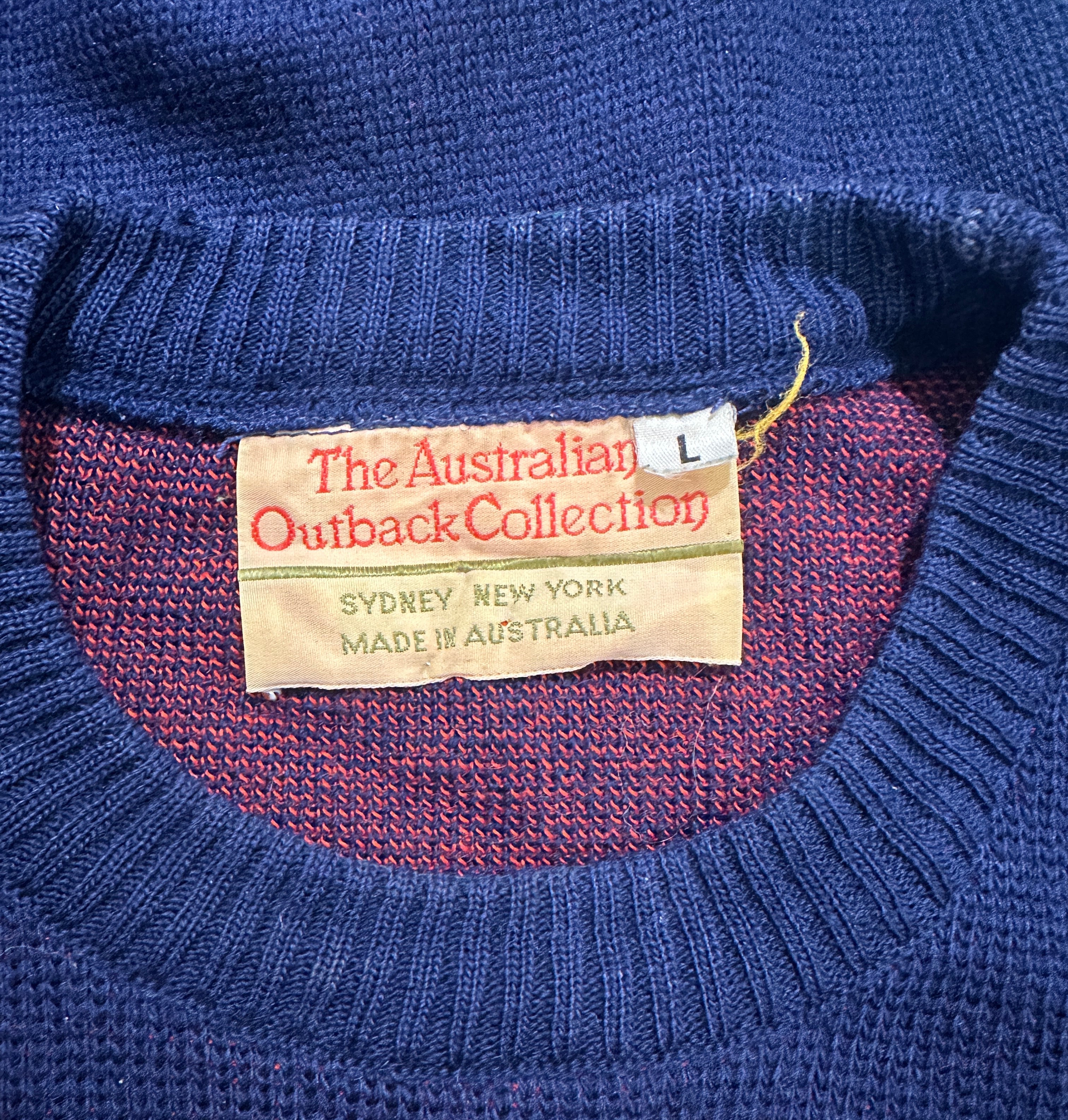 Vintage The Australian Outback Collection Navy Blue Red Skiing Kangaroo Jumper. Brand Label