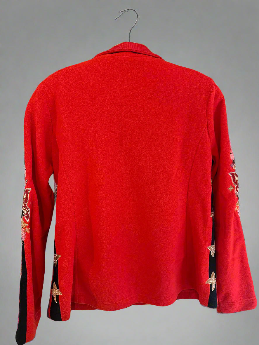 Vintage Bogner Red Fleece with Butterfly Floral Embroidered Arms. Back