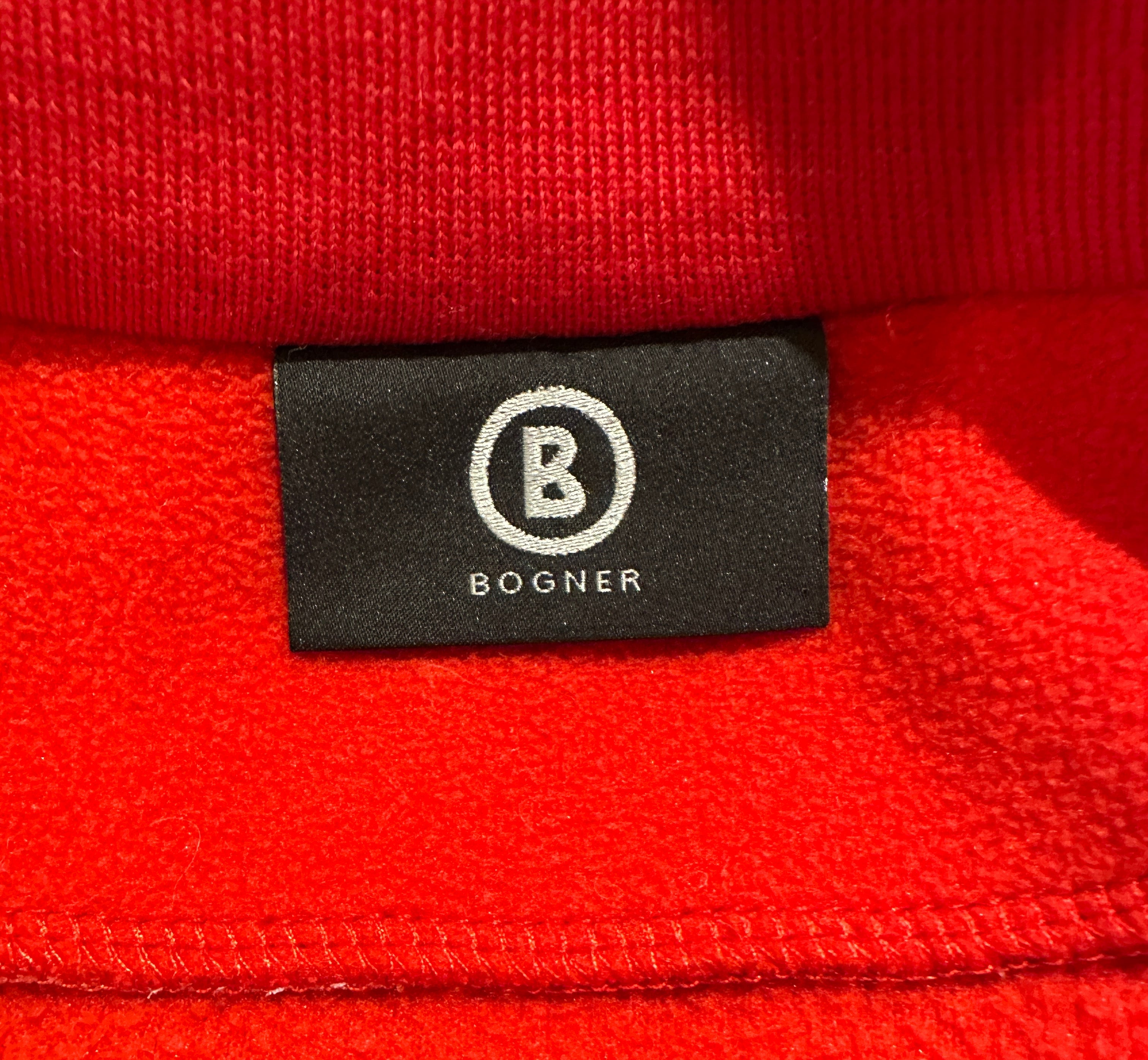 Vintage Bogner Red Fleece with Butterfly Floral Embroidered Arms. Brand Label