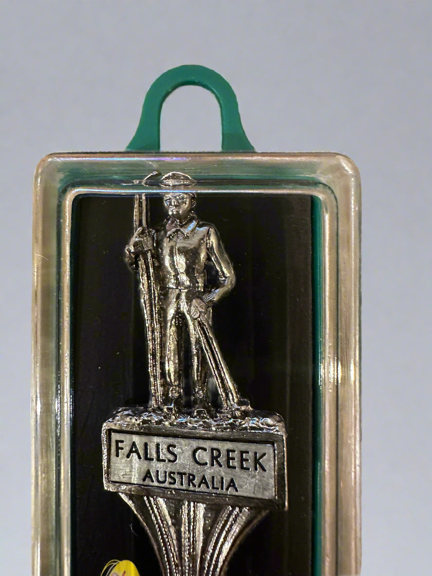 Retro Falls Creek Standing Skier Teaspoon close up