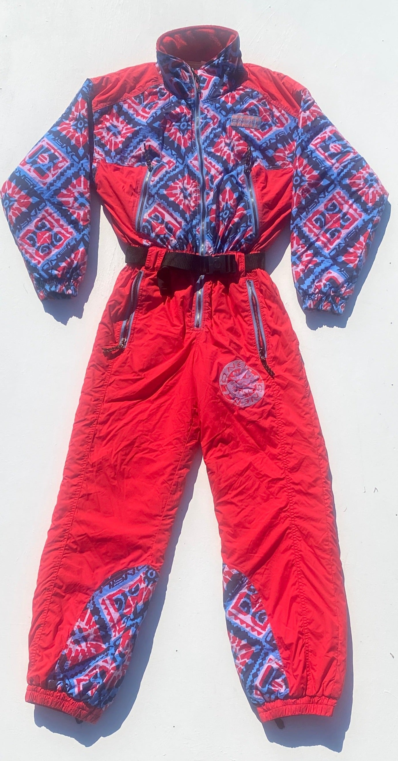 Vintage O'Neill Raspberry Red Multi Colour 1-Piece Snow Suit (Rent)