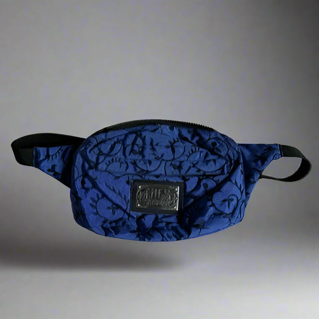 Vintage NILS Black Blue Floral Pattern Bum Bag/Pouch