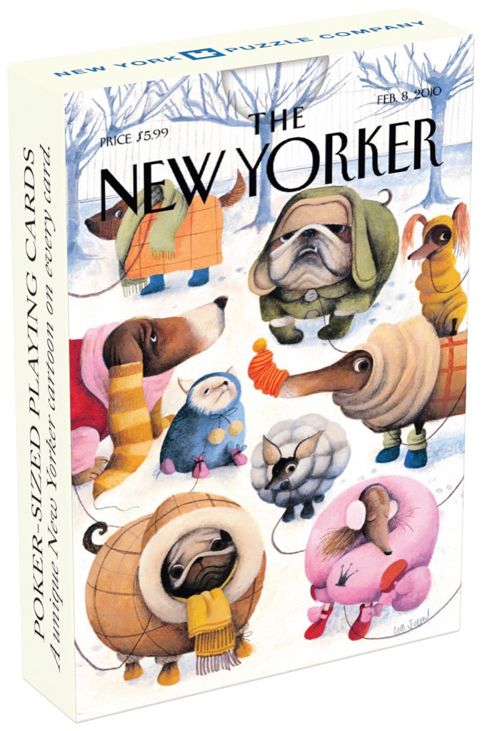 Deck of Playing cards showing The New Yorker Winter Dogs illustration