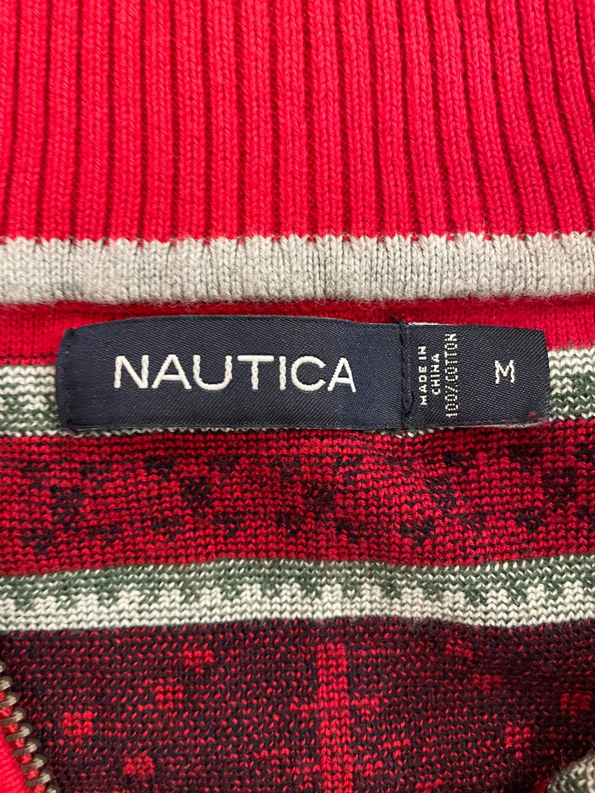Vintage Nautica Red Fair Isle Style Pattern Jumper label