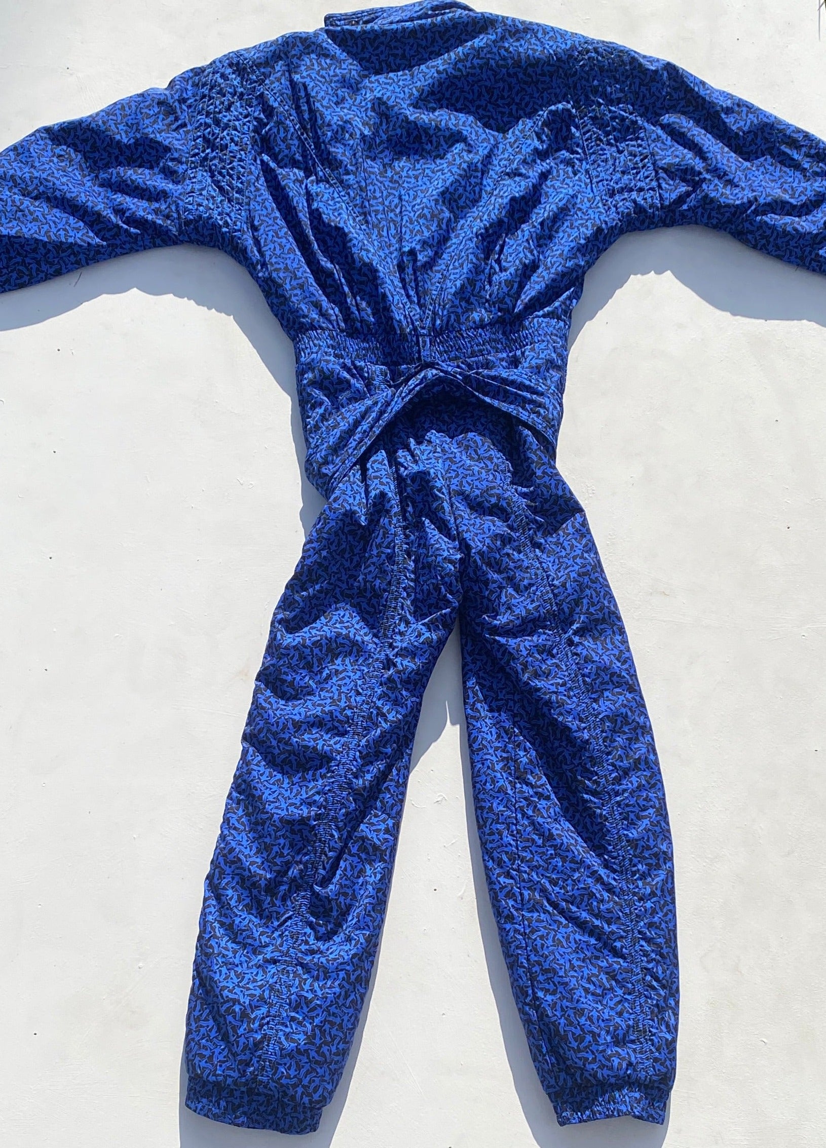 Vintage Kaelin Black & Blue One Piece Ski Suit, back