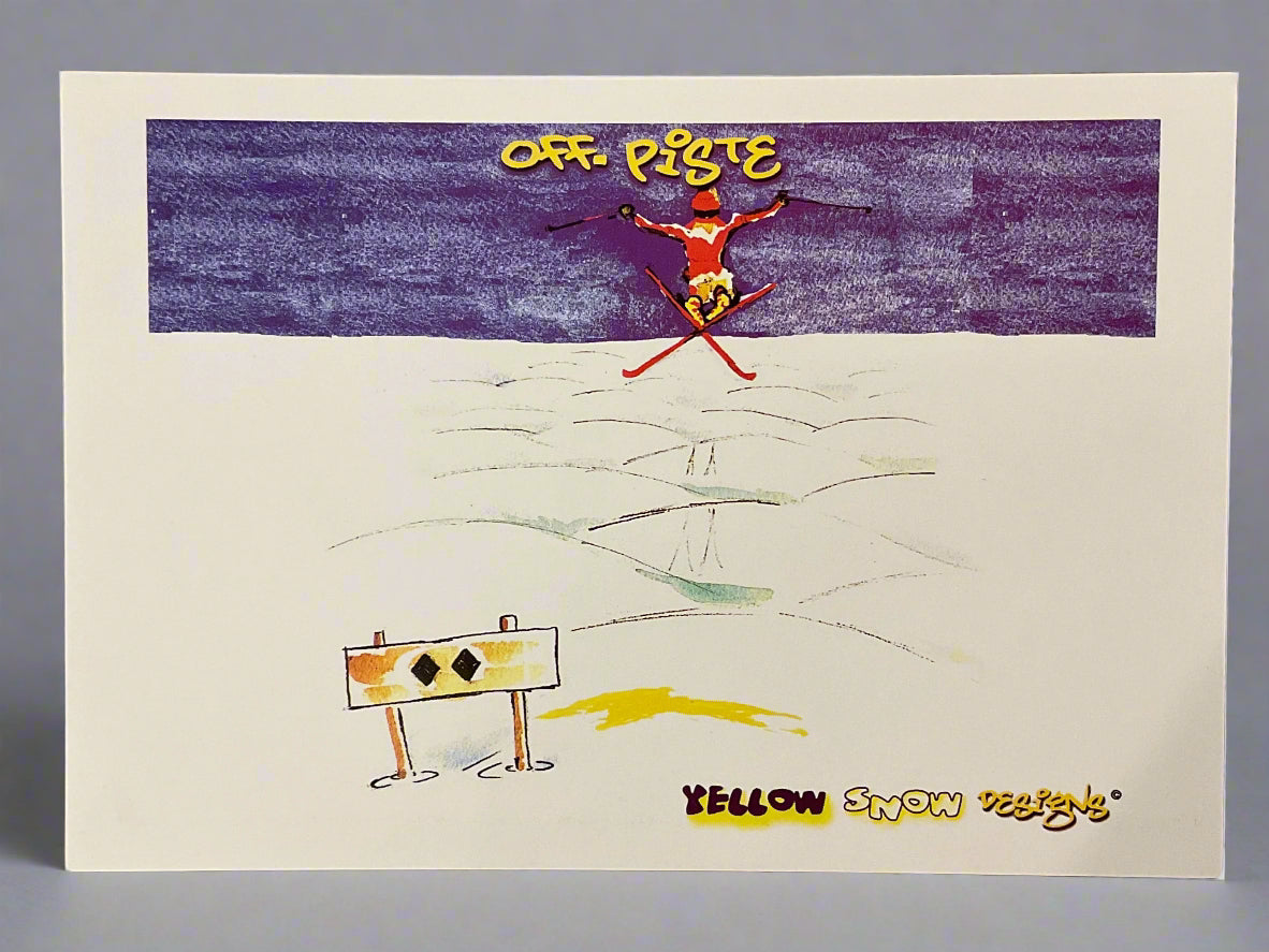  Off Piste Watercolour Image. Colour Postcard. Yellow Snow Designs