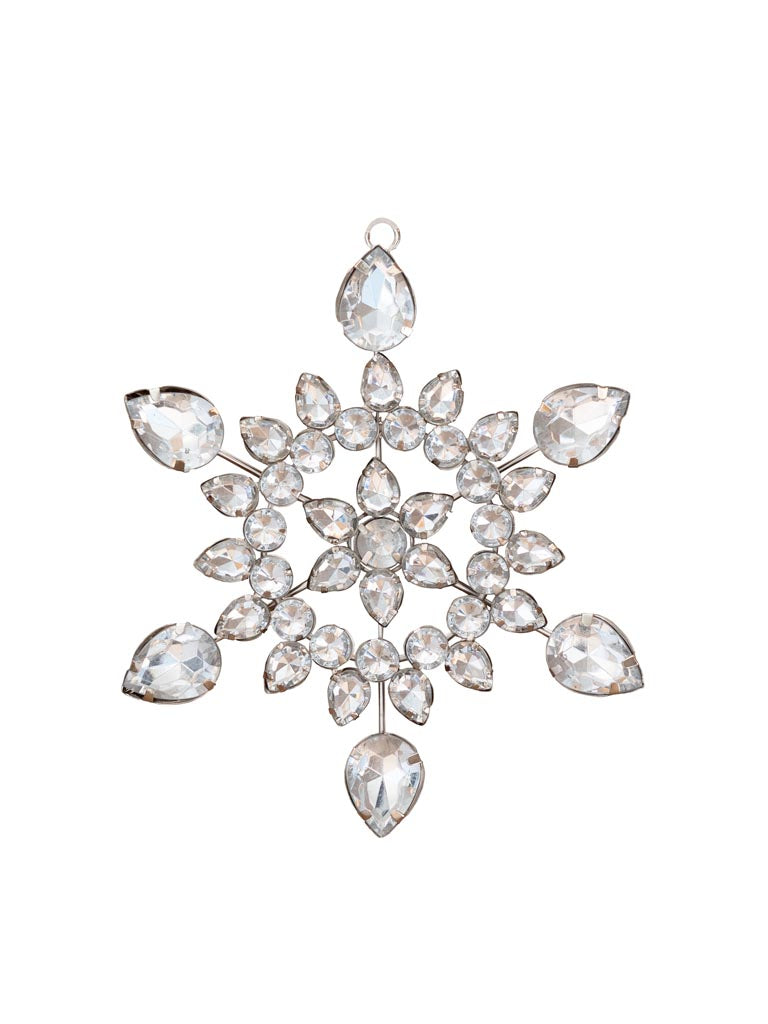 Silver Jewelled Snowflake hanging ornament, 14cm